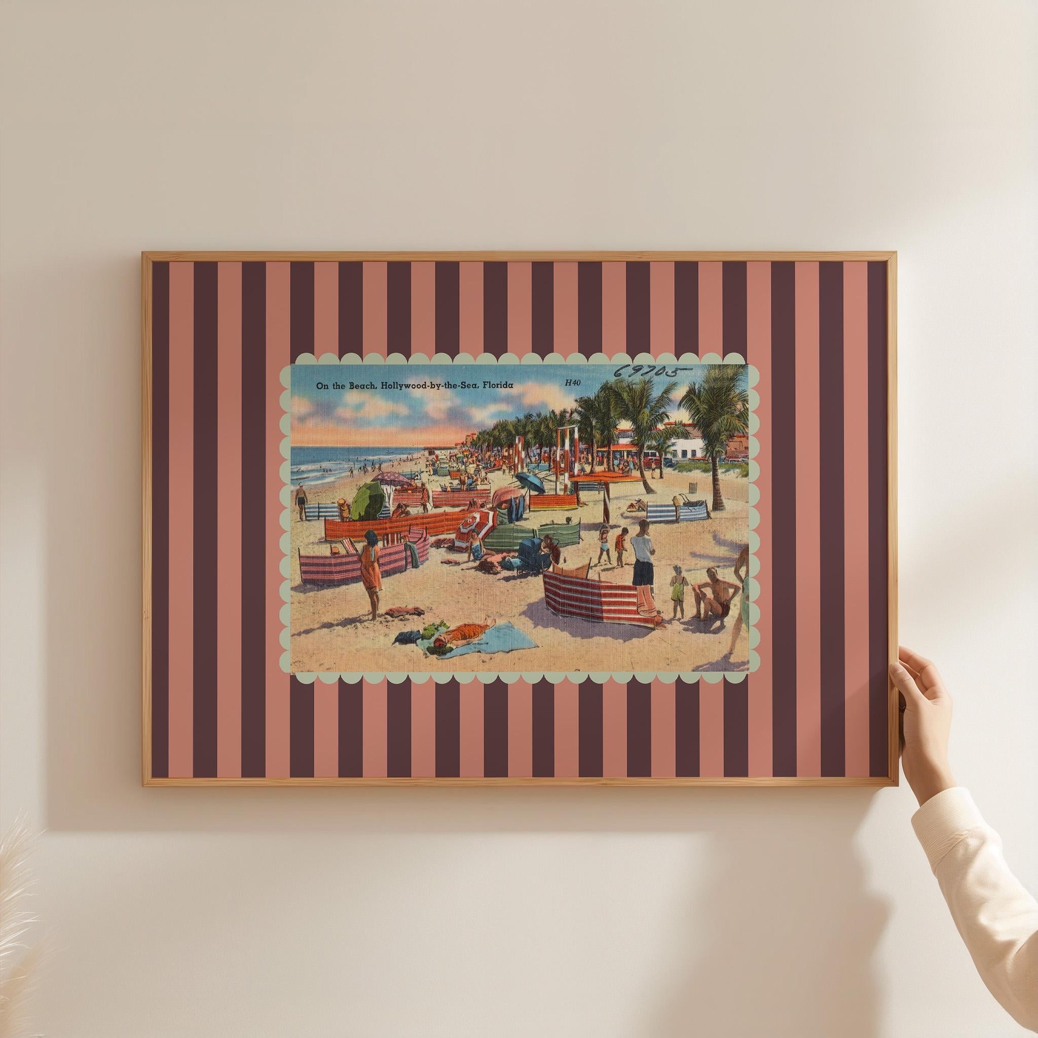 Retro Photo Art, Beach Art Print, Florida Striped Poster, Florida Art Print, Bar Cart Decor, Florida Decor, Vintage Photo Art