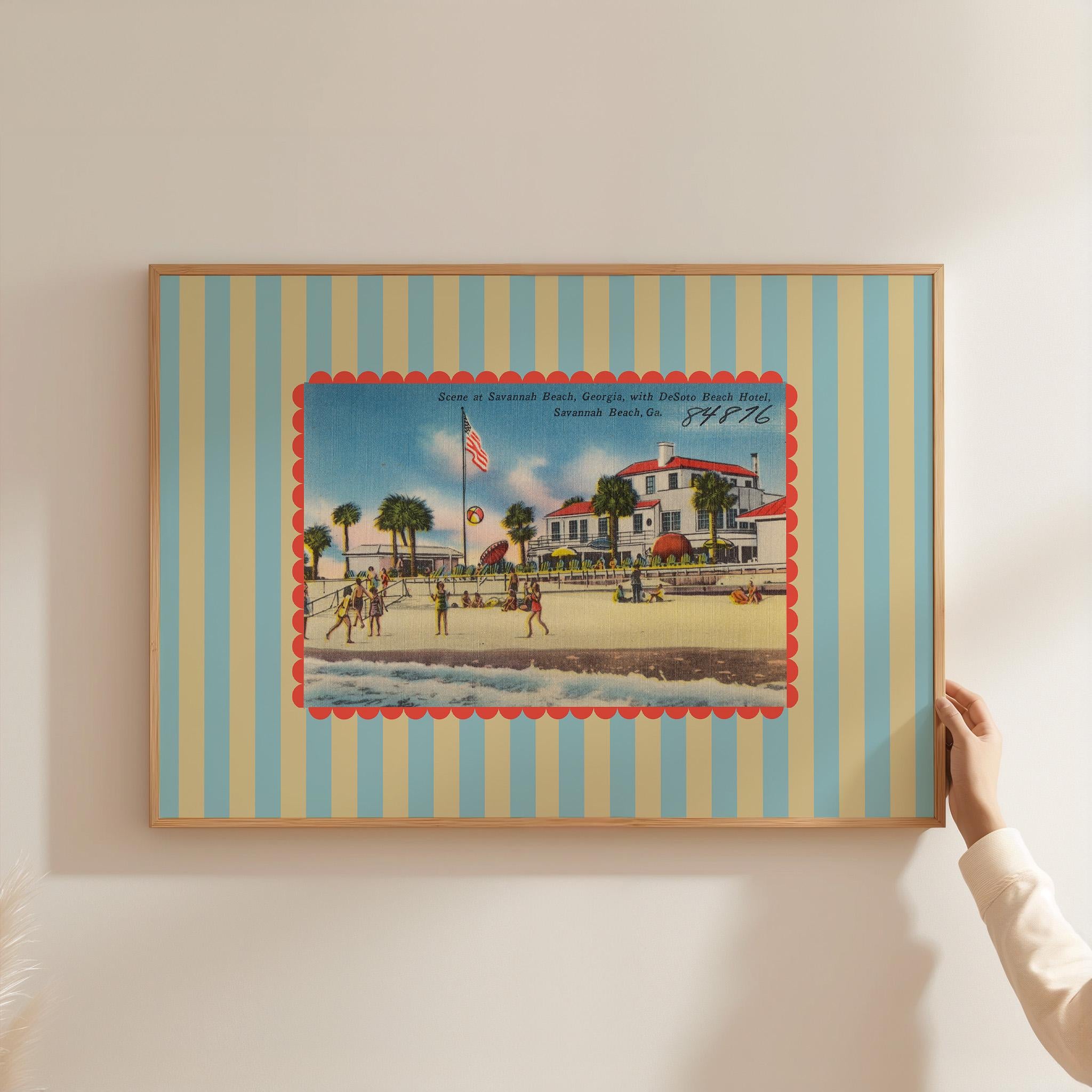 Beachy Art Decor, Vintage Beach Art, Savannah Art, Trendy Striped Art, Vintage Photo Art, Vintage Art Print, Georgia Art, Kids Room Decor