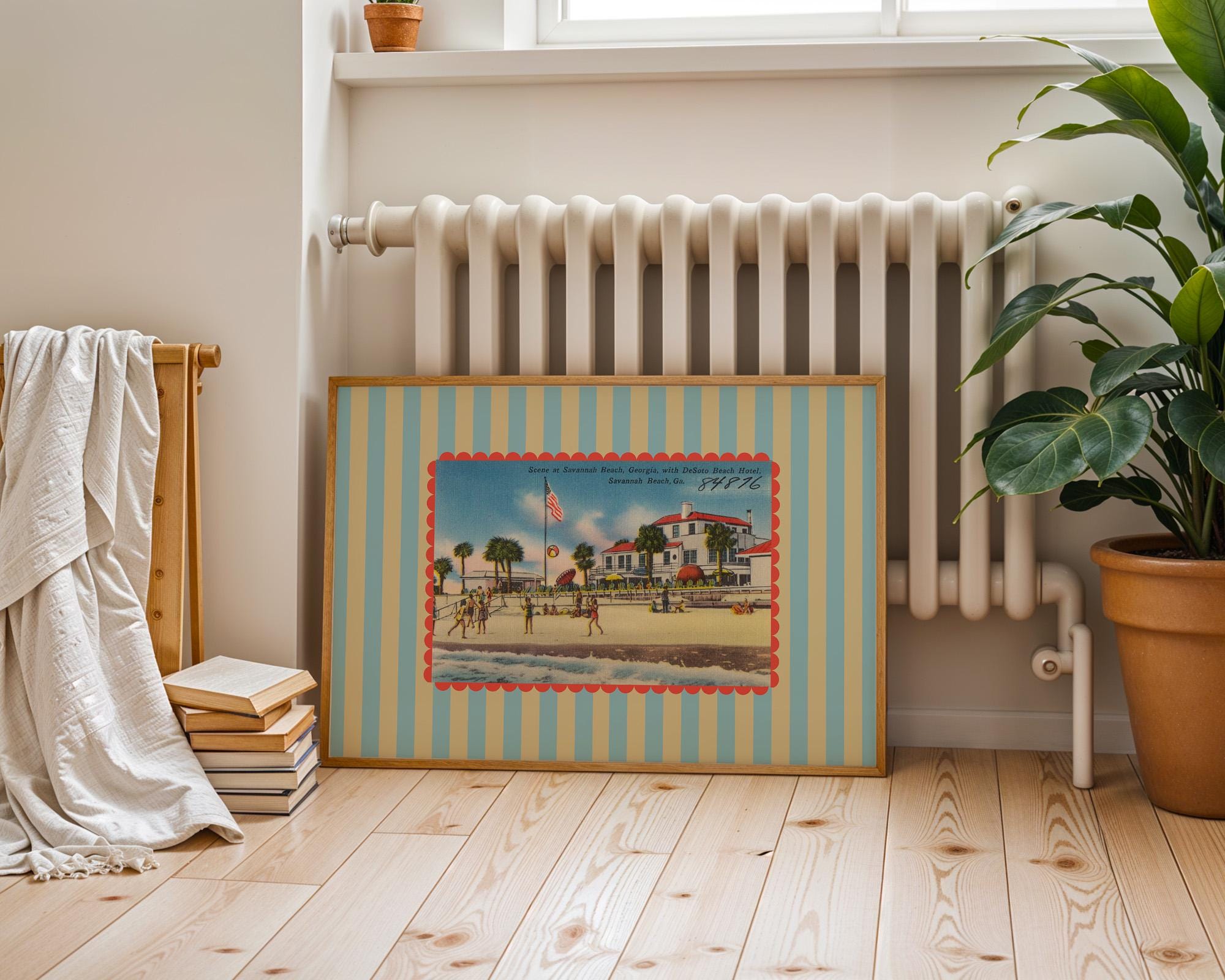 Beachy Art Decor, Vintage Beach Art, Savannah Art, Trendy Striped Art, Vintage Photo Art, Vintage Art Print, Georgia Art, Kids Room Decor