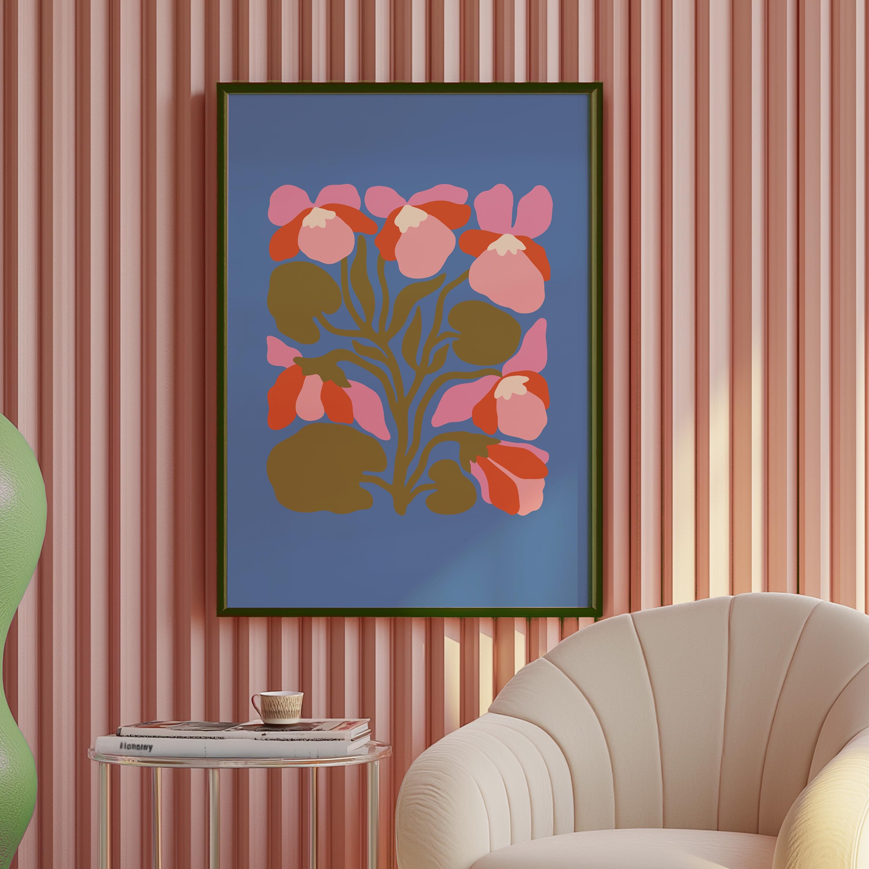 Blue Abstract Floral Digital Art Print