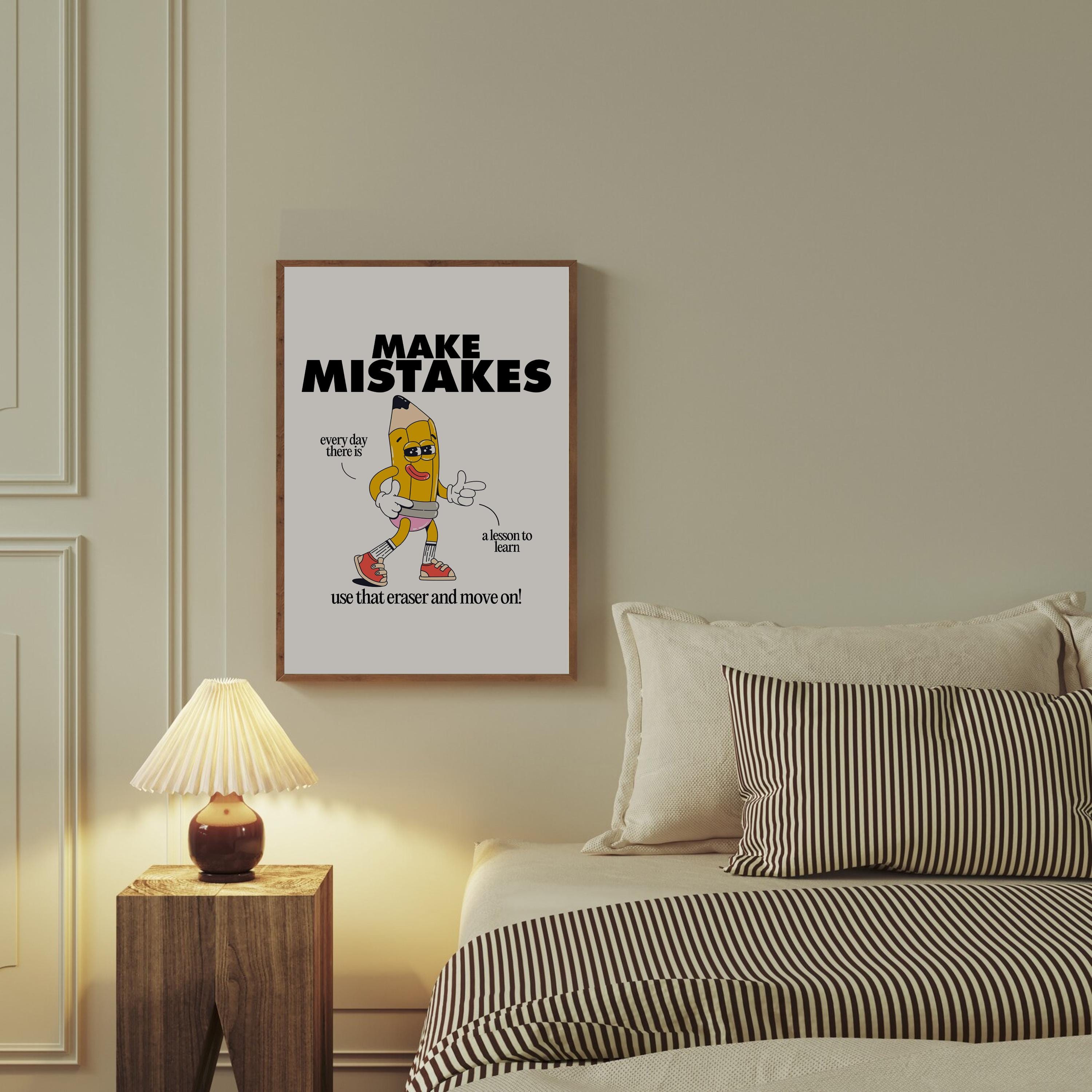 Classroom Art, Kids Room Art, Digital Print, Cartoon Art Print, Make Mistakes Art, Vintage Mascot Art, Cute Positive Art, Classroom Decor