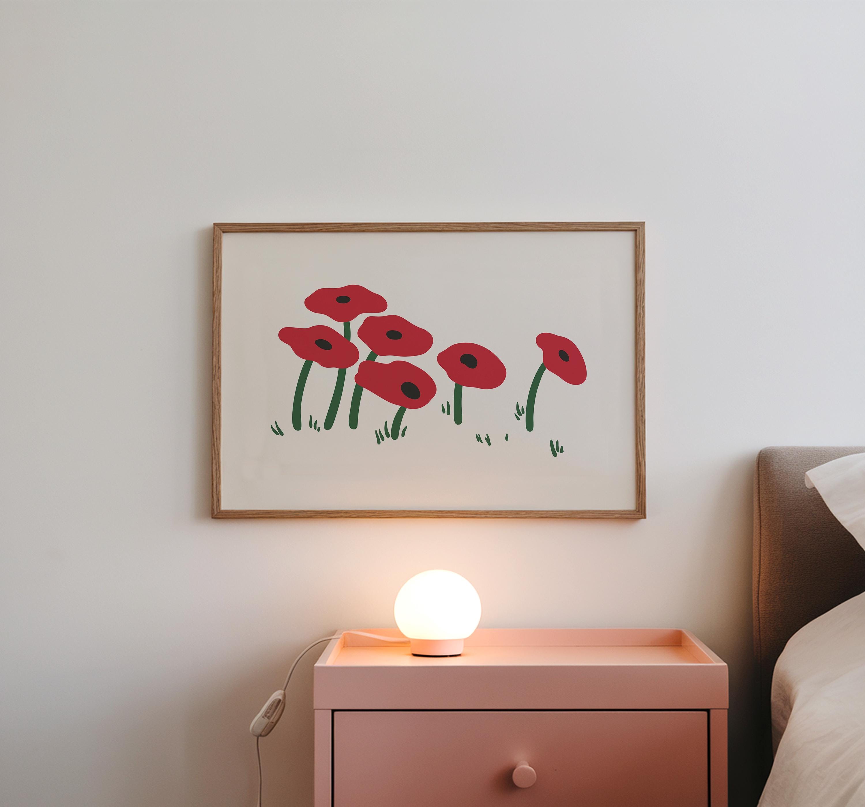 Flower Printable Wall Art, Floral Pastel Art, Botanical Art, Abstract Aesthetic Print, Instant Download, Pink and Green Decor, Girls Room, Poppy art print, poppy decor, abstract retro floral rt, retro poppy artwork