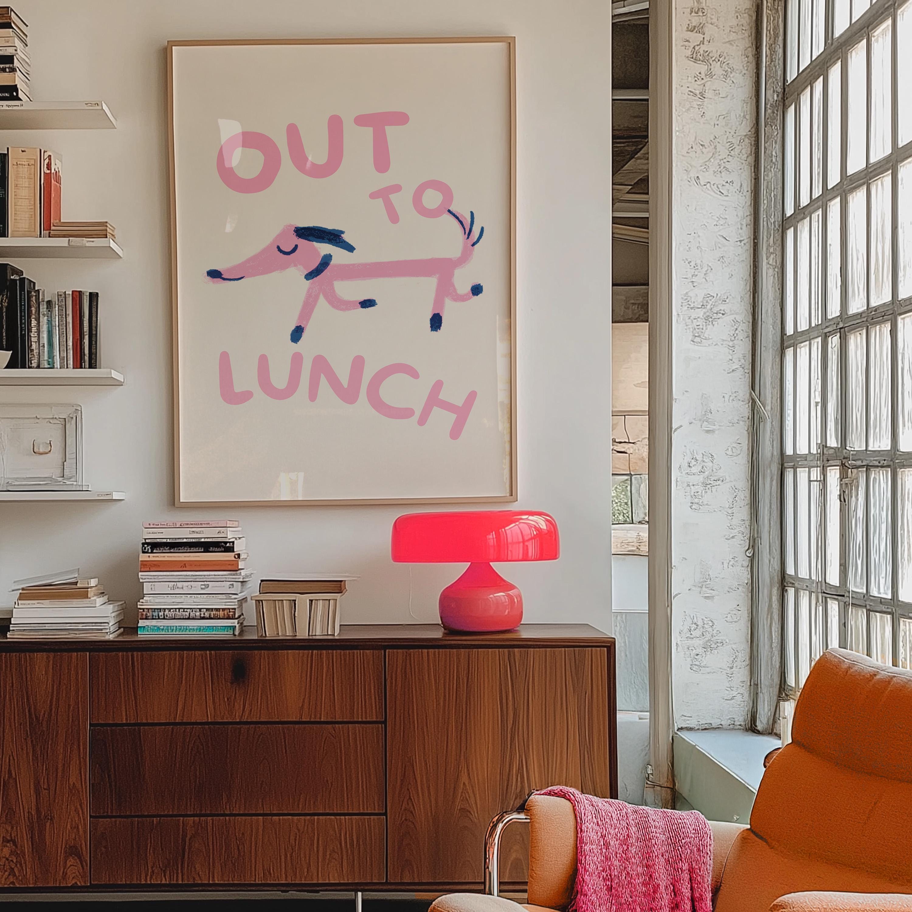 Out To Lunch Dog Wall Print - Cute Decor for Kids Room, Funny Art & Puppy Posters, Large Print for Office or Home