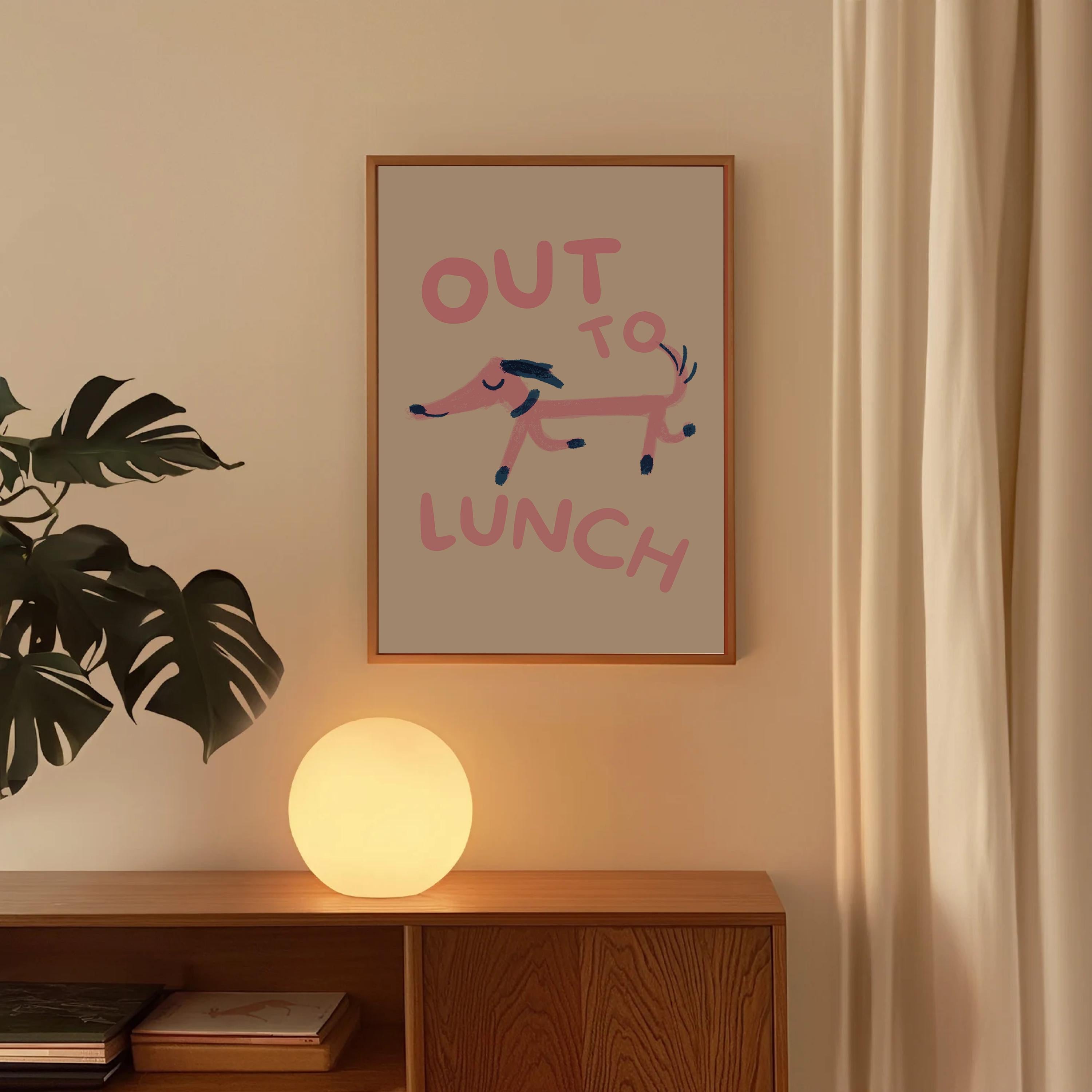 Out To Lunch Dog Wall Print - Cute Decor for Kids Room, Funny Art & Puppy Posters, Large Print for Office or Home