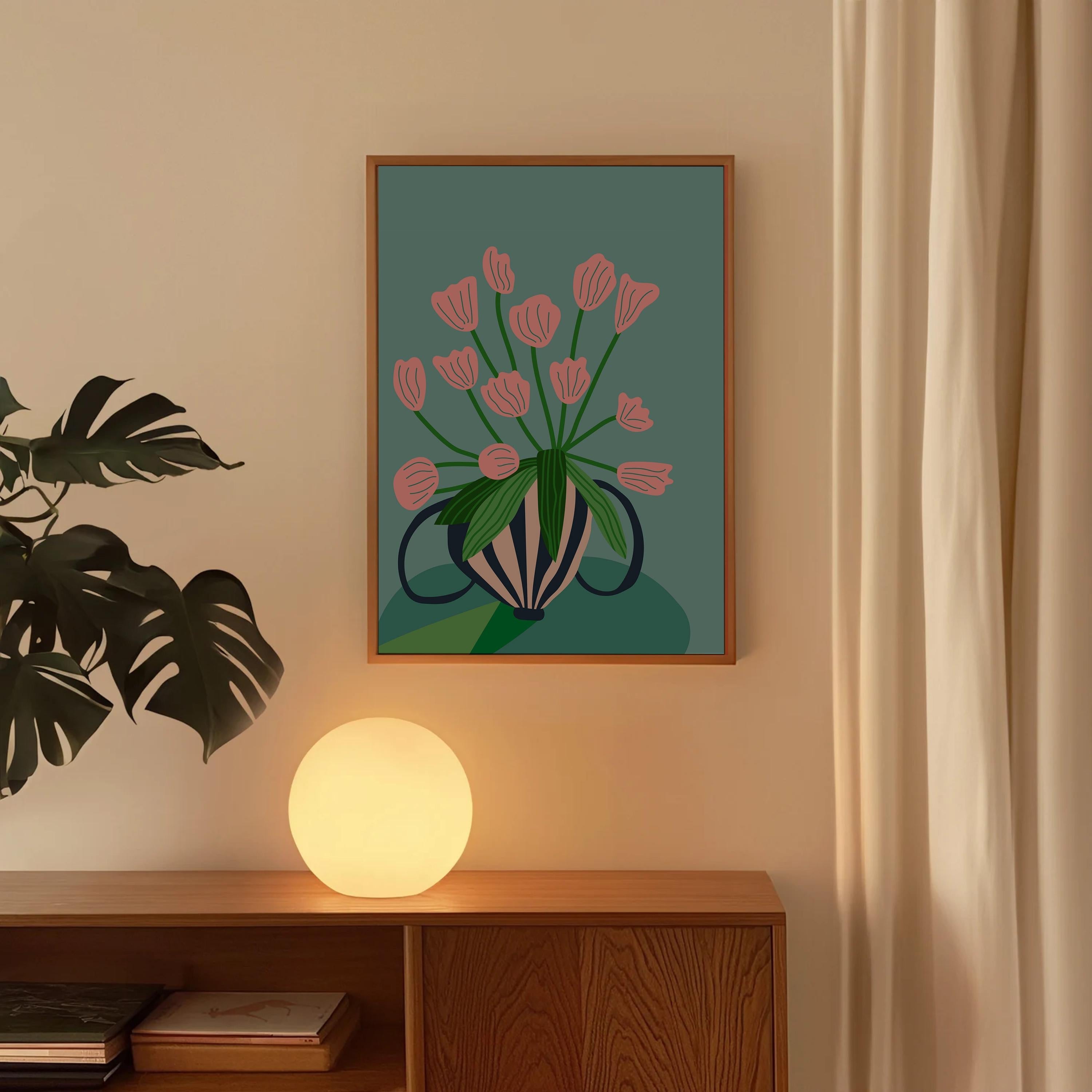 Abstract Floral Art, Wall Print, Digital Download, Botanical Art, Blue Floral Posters, Pink Floral Art Print, Digital prints, flower art