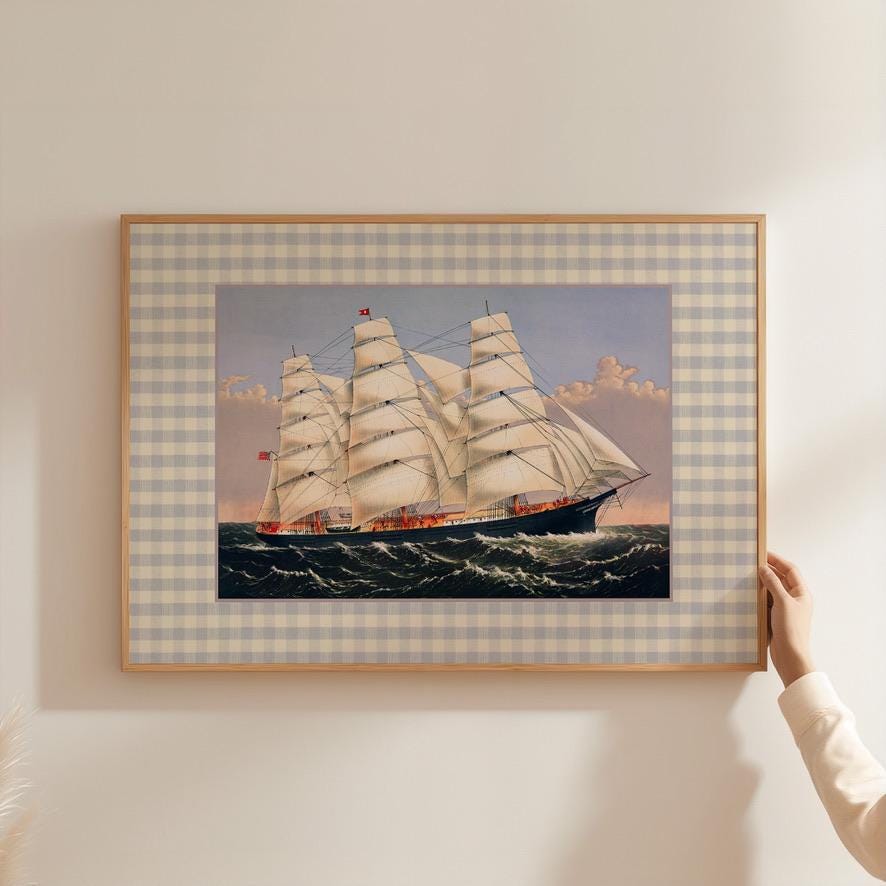 Bundle of 4 digital downloads, Ship Sketch Digital Download, Vintage Nautical Nursery Decor, Sailing Art Print, Antique Boat Drawing