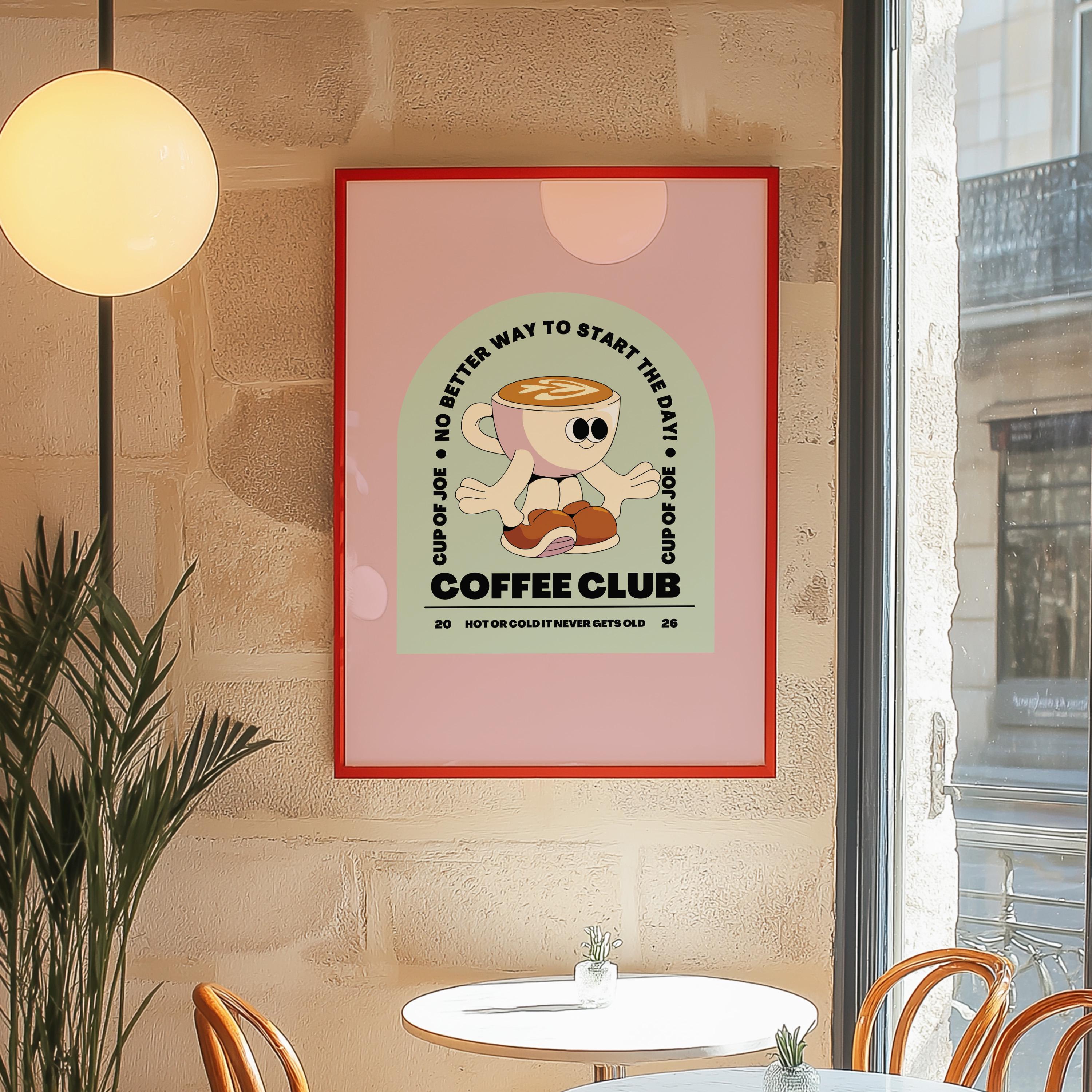 Coffee Club Art Print- Digital Prints-Retro Art Quote-Kitchen Art-Coffee Art Print-Coffee Cartoon Print-Retro Wall Art