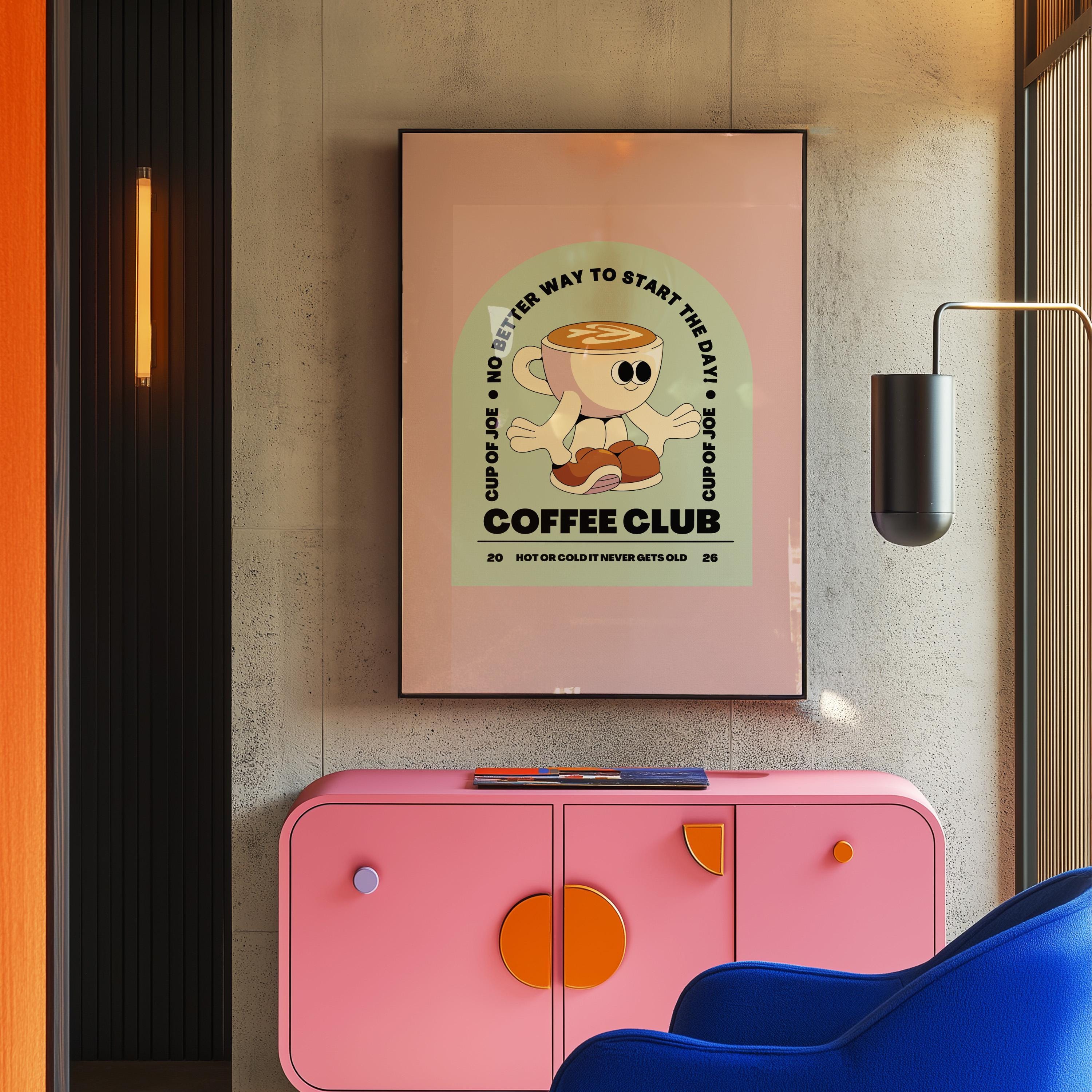 Coffee Club Art Print- Digital Prints-Retro Art Quote-Kitchen Art-Coffee Art Print-Coffee Cartoon Print-Retro Wall Art