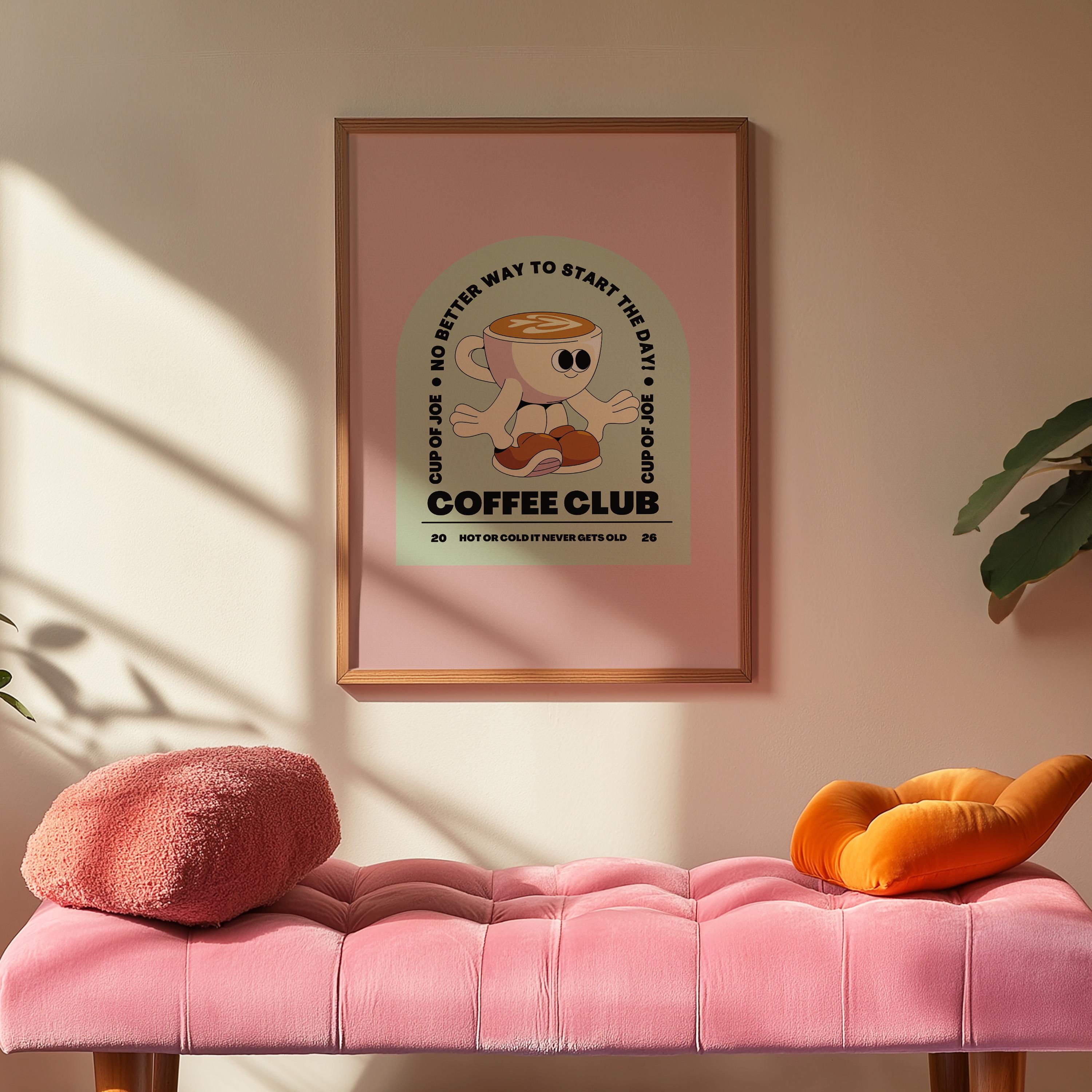 Coffee Club Art Print- Digital Prints-Retro Art Quote-Kitchen Art-Coffee Art Print-Coffee Cartoon Print-Retro Wall Art