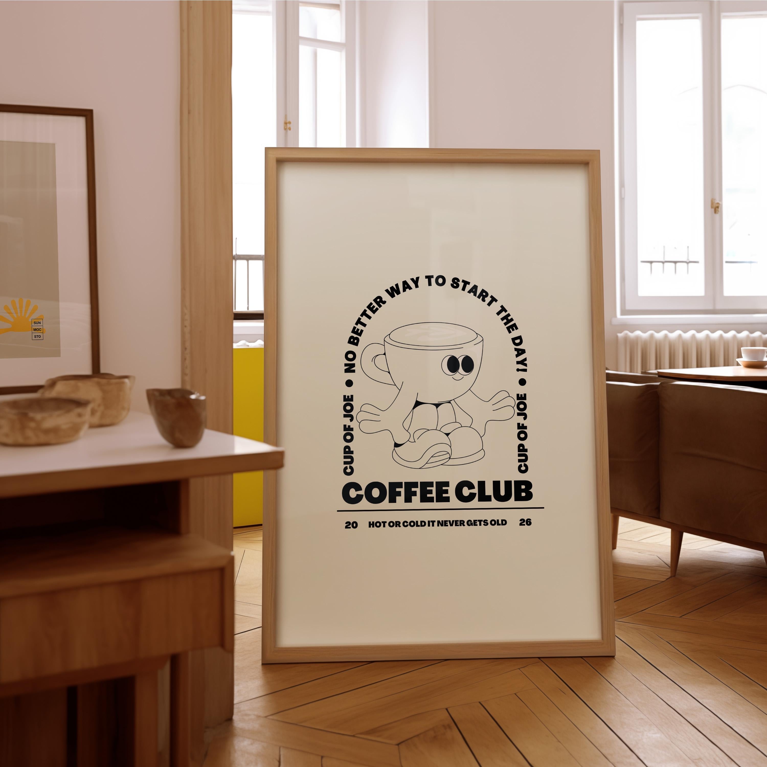 Coffee Club Art Print- Digital Prints-Retro Art Quote-Kitchen Art-Coffee Art Print-Coffee Cartoon Print-Retro Wall Art
