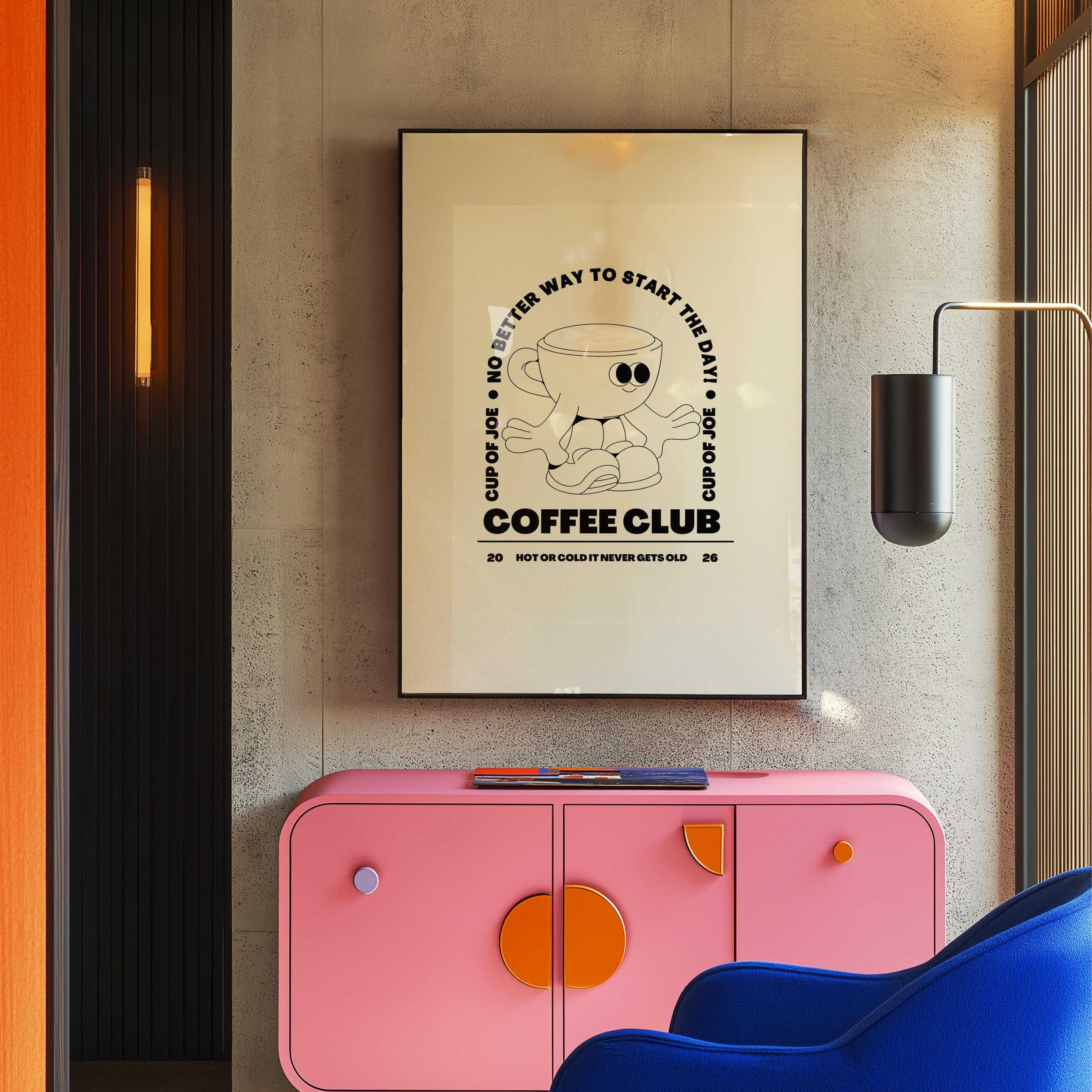 Coffee Club Art Print- Digital Prints-Retro Art Quote-Kitchen Art-Coffee Art Print-Coffee Cartoon Print-Retro Wall Art