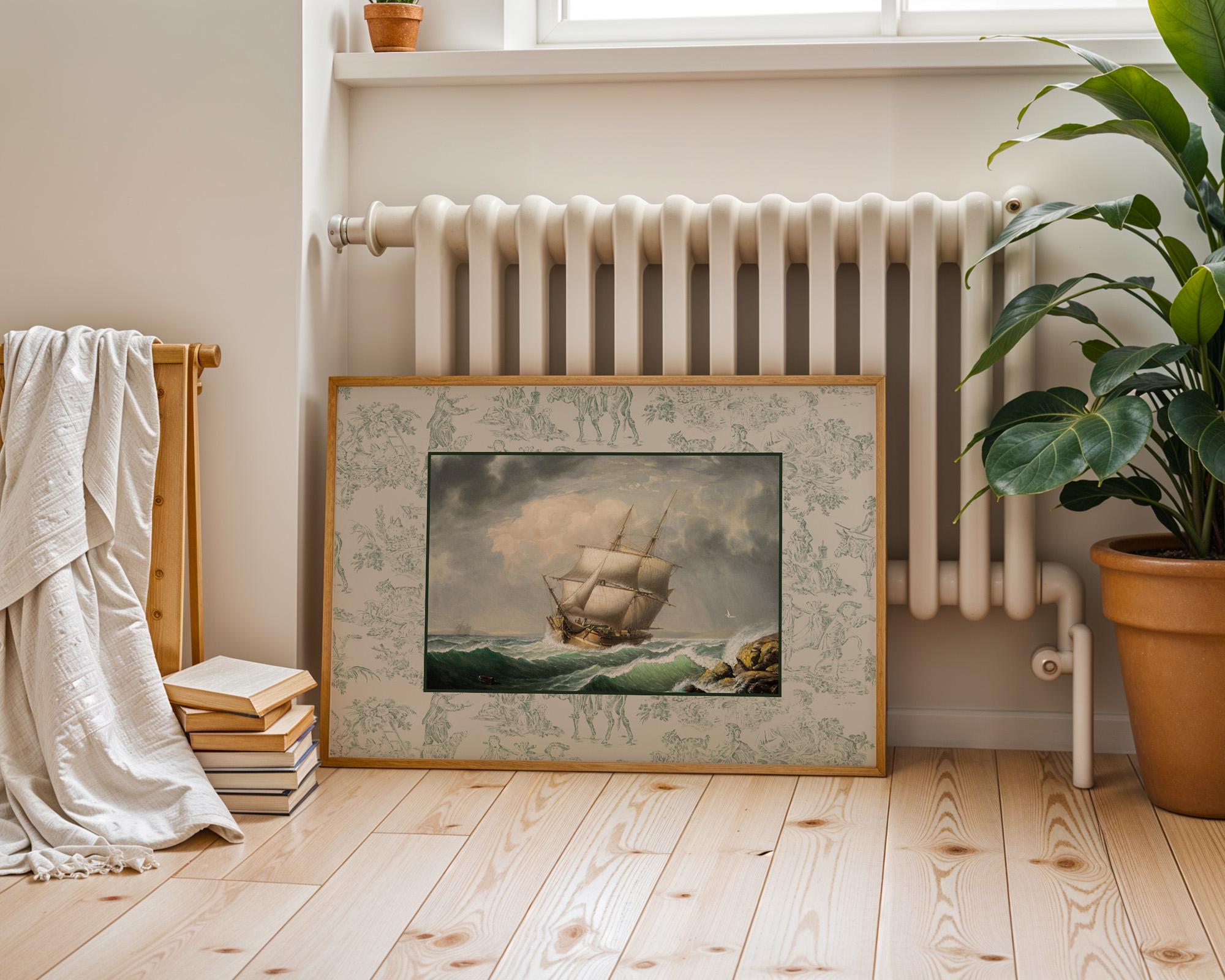 Ship Sketch Digital Download - Vintage Nautical Nursery Decor, Antique Boat Drawing & Sailing Art Print for Kids Room Wall Art