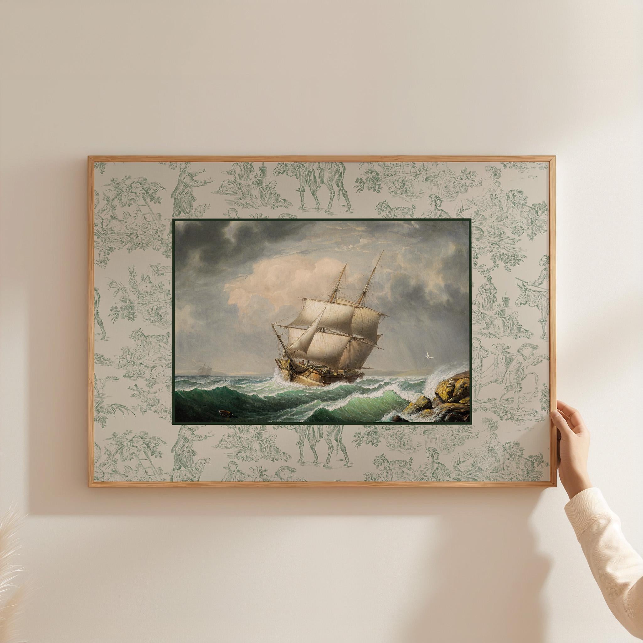 Ship Sketch Digital Download - Vintage Nautical Nursery Decor, Antique Boat Drawing & Sailing Art Print for Kids Room Wall Art