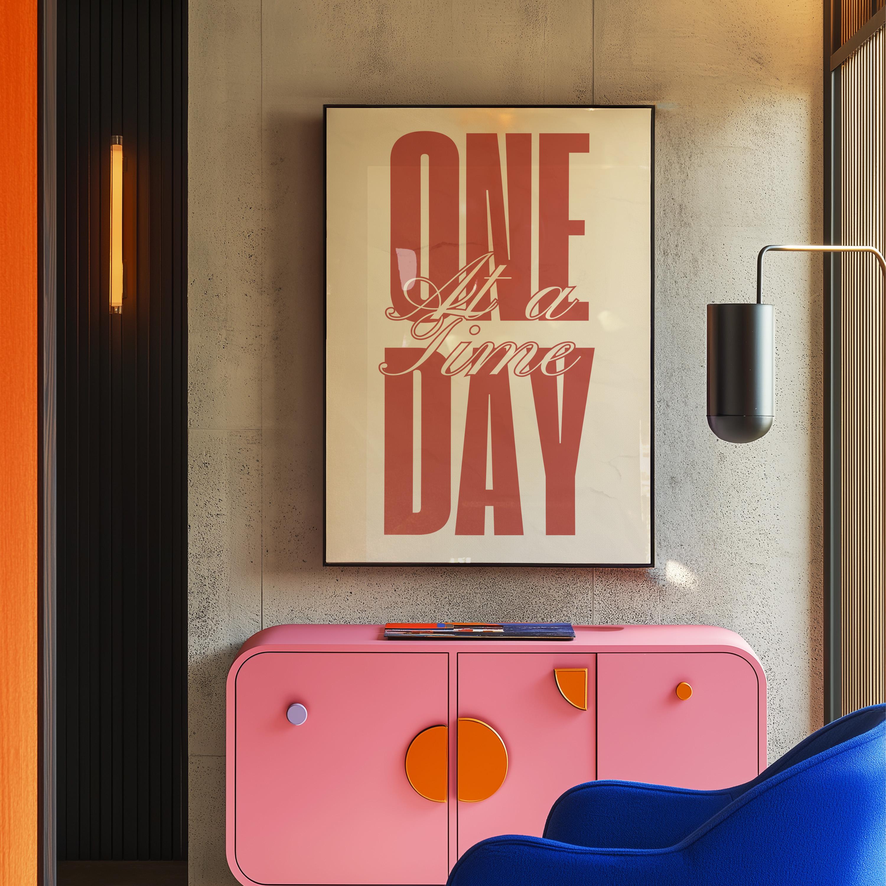 One Day At A Time Print | Positive Affirmation Typography & Motivational Quote | Colorful Inspirational Printable Decor
