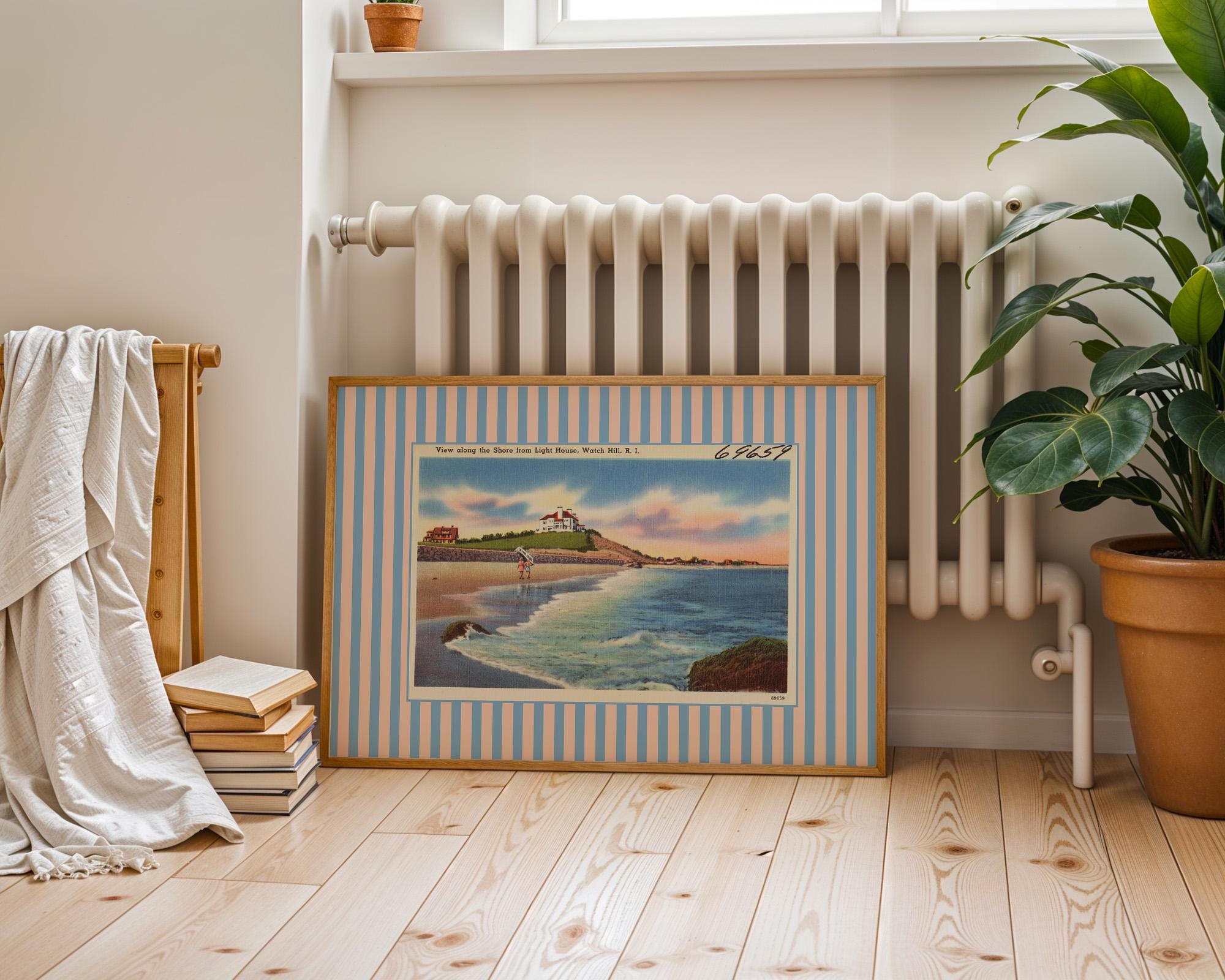 Beach Art Decor, Watch Hill Print, Rhode Island Art, Trendy Striped Art, Vintage Photo Art, Vintage Art Print, Girls Room Art, Cottagecore