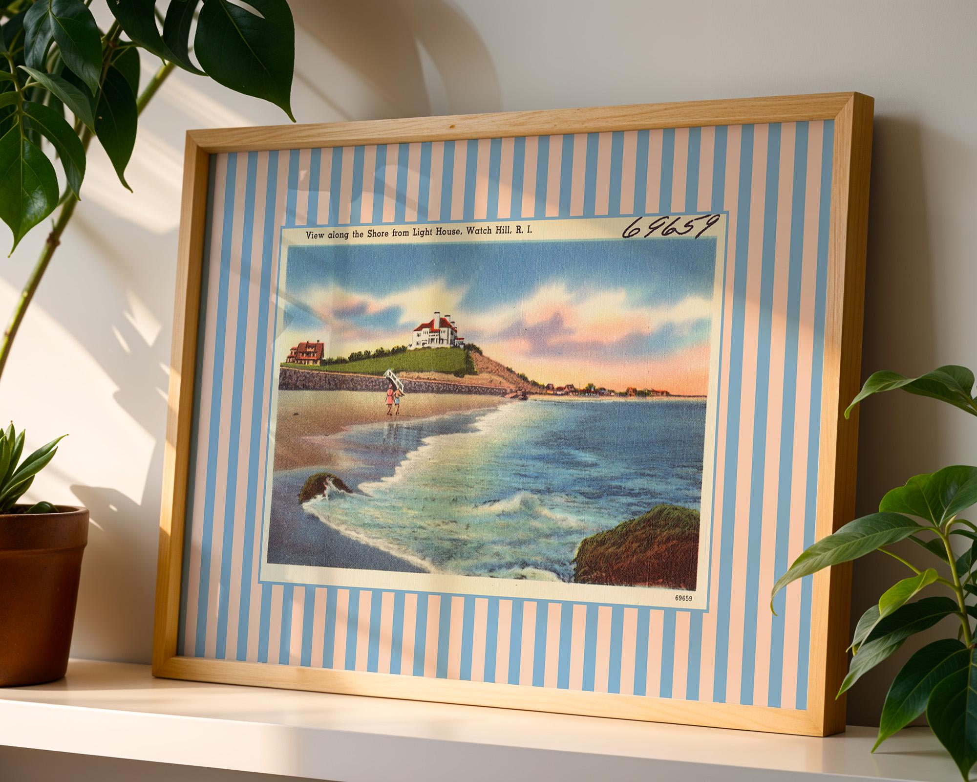 Beach Art Decor, Watch Hill Print, Rhode Island Art, Trendy Striped Art, Vintage Photo Art, Vintage Art Print, Girls Room Art, Cottagecore