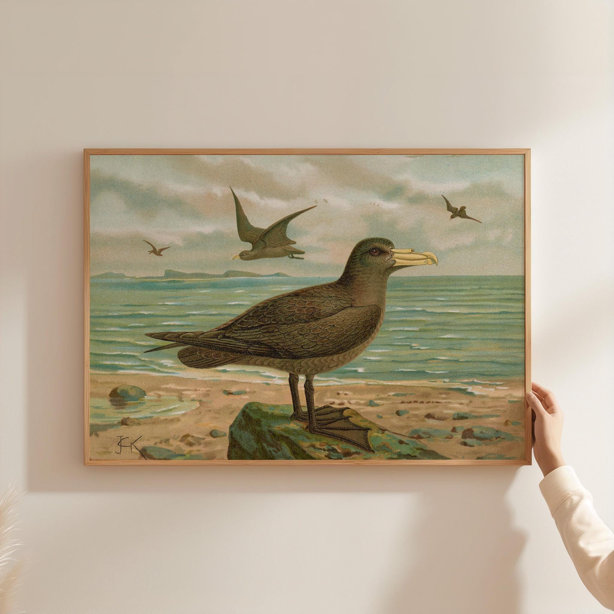 Vintage Bird Oil Painting Print, Whimsical Meadow Art, Cottagecore Wall Decor, Digital Download, Coquette Room Decor, Beach Art Print