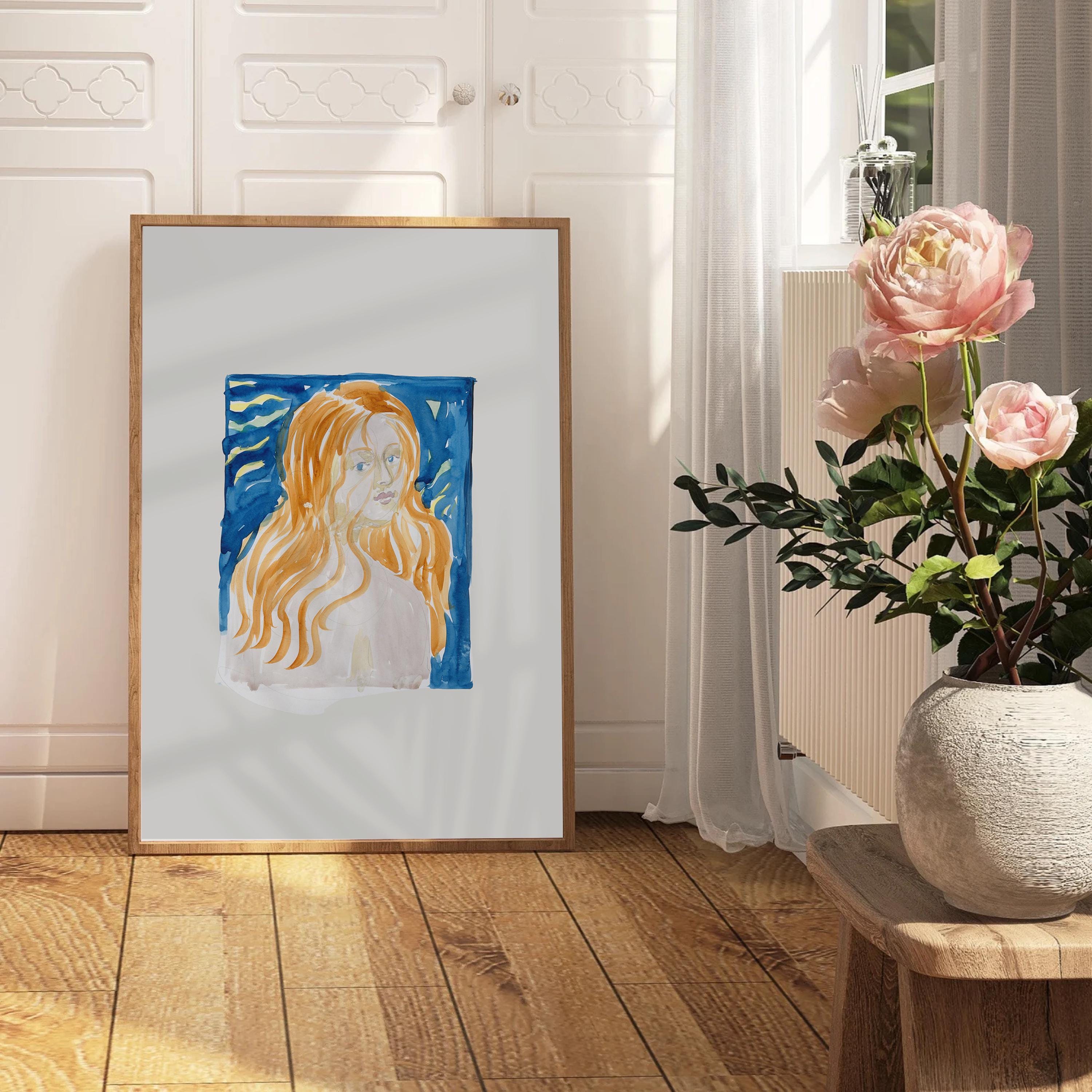 Abstract Portrait Wall Art, Vintage Watercolor Painting, Coquette Room Decor Downloadable Print, Large Wall Art, Vintage Art Print