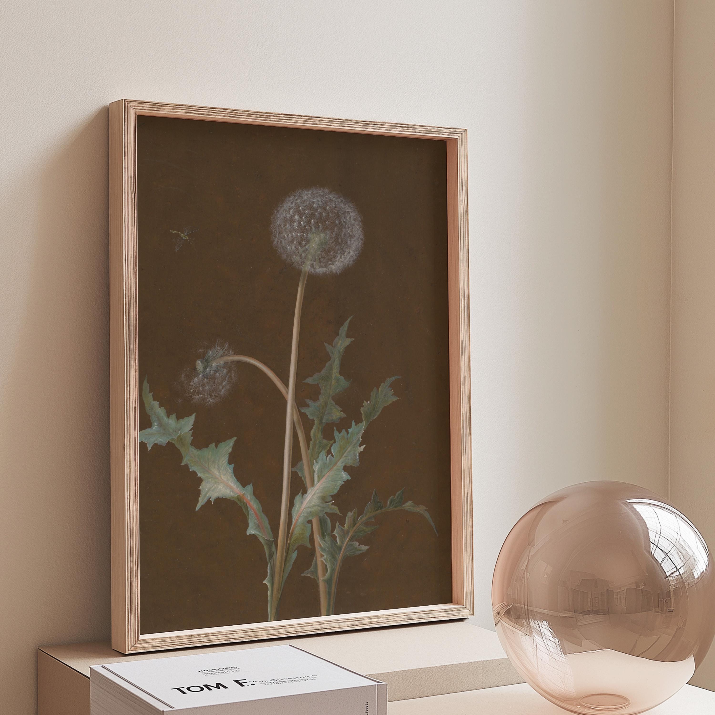 Dark Botanical Print, Vintage Moody Dandelion Art, Victorian Dark Academia Decor, Dark Floral Cottagecore Wall Art, Digital Download