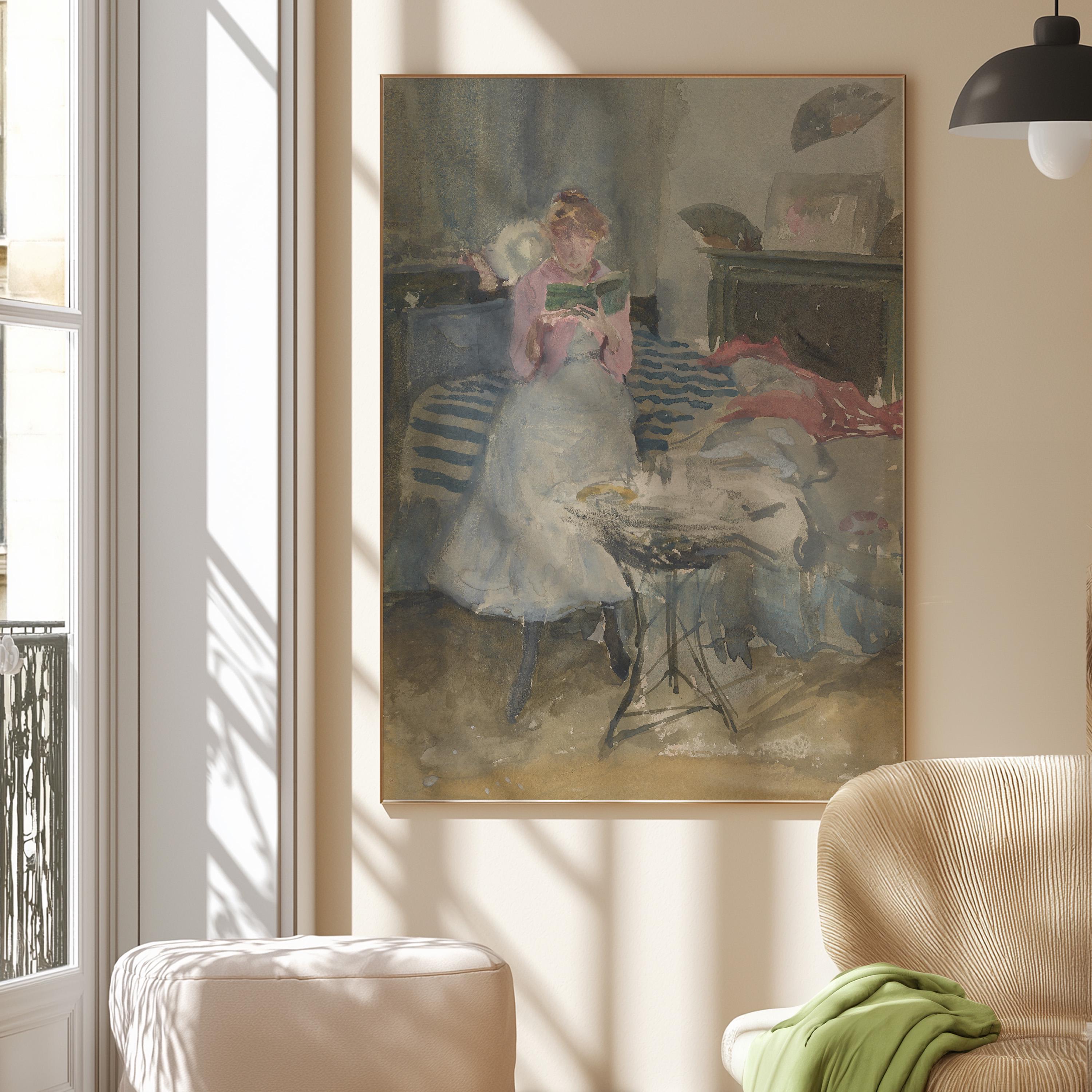 Woman Reading Painting | Eclectic Vintage Wall Decor | Moody Printable Wall Art | Victorian Portrait Digital Download | Antique Art Print
