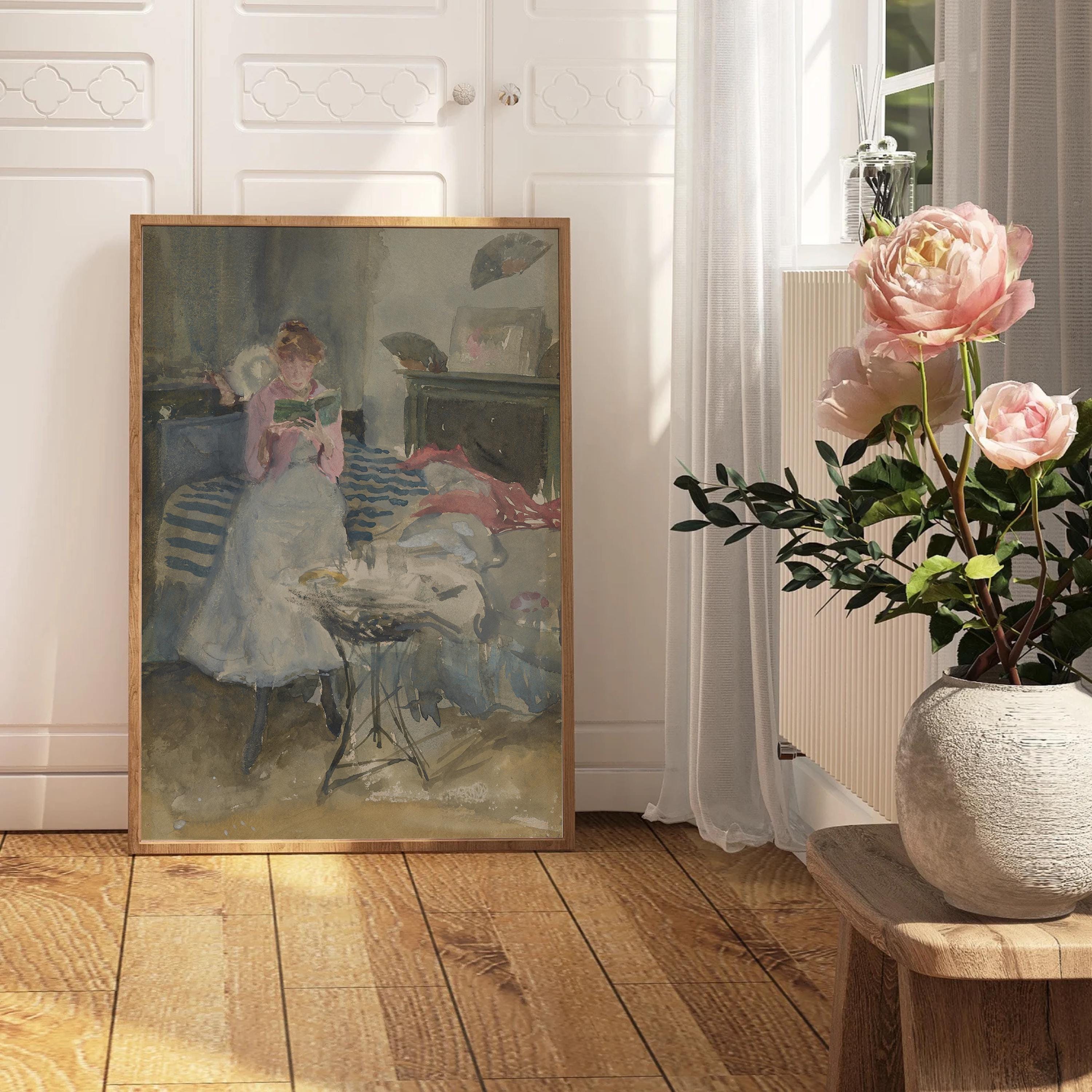 Woman Reading Painting | Eclectic Vintage Wall Decor | Moody Printable Wall Art | Victorian Portrait Digital Download | Antique Art Print