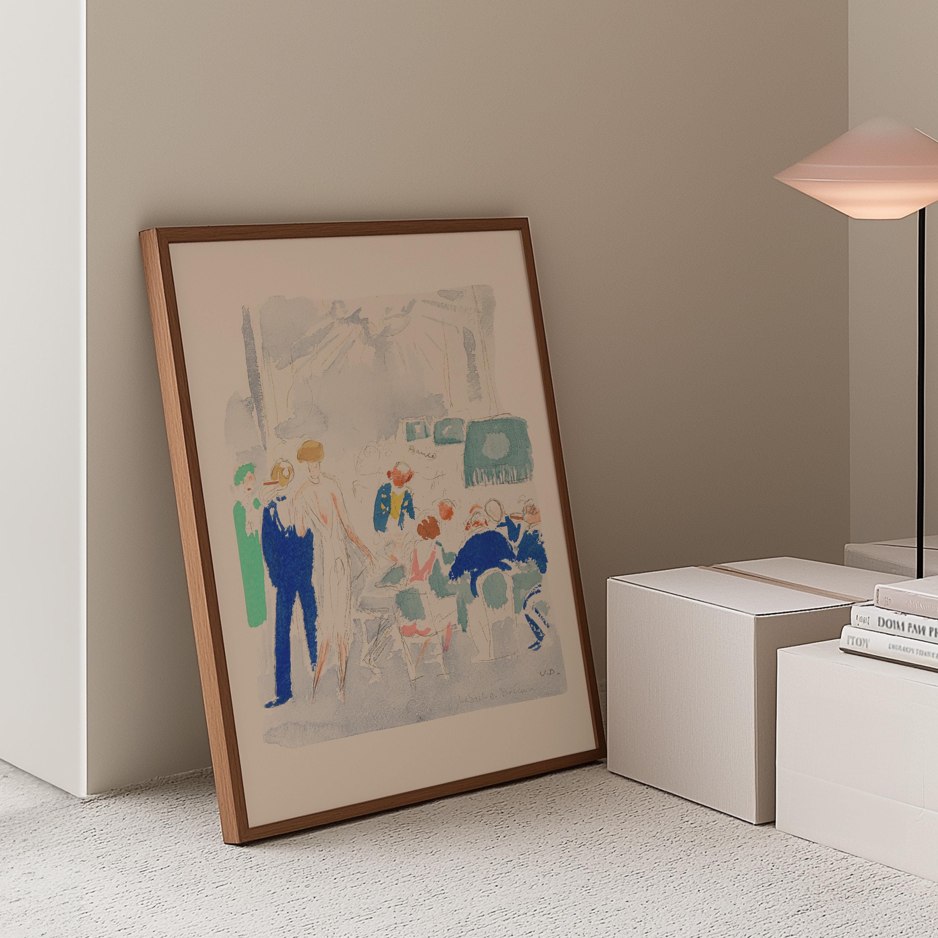 Abstract Cafe Scene Wall Art, Vintage Watercolor Painting, Living Room Decor, Downloadable Print, Large Wall Art, Vintage Art Print