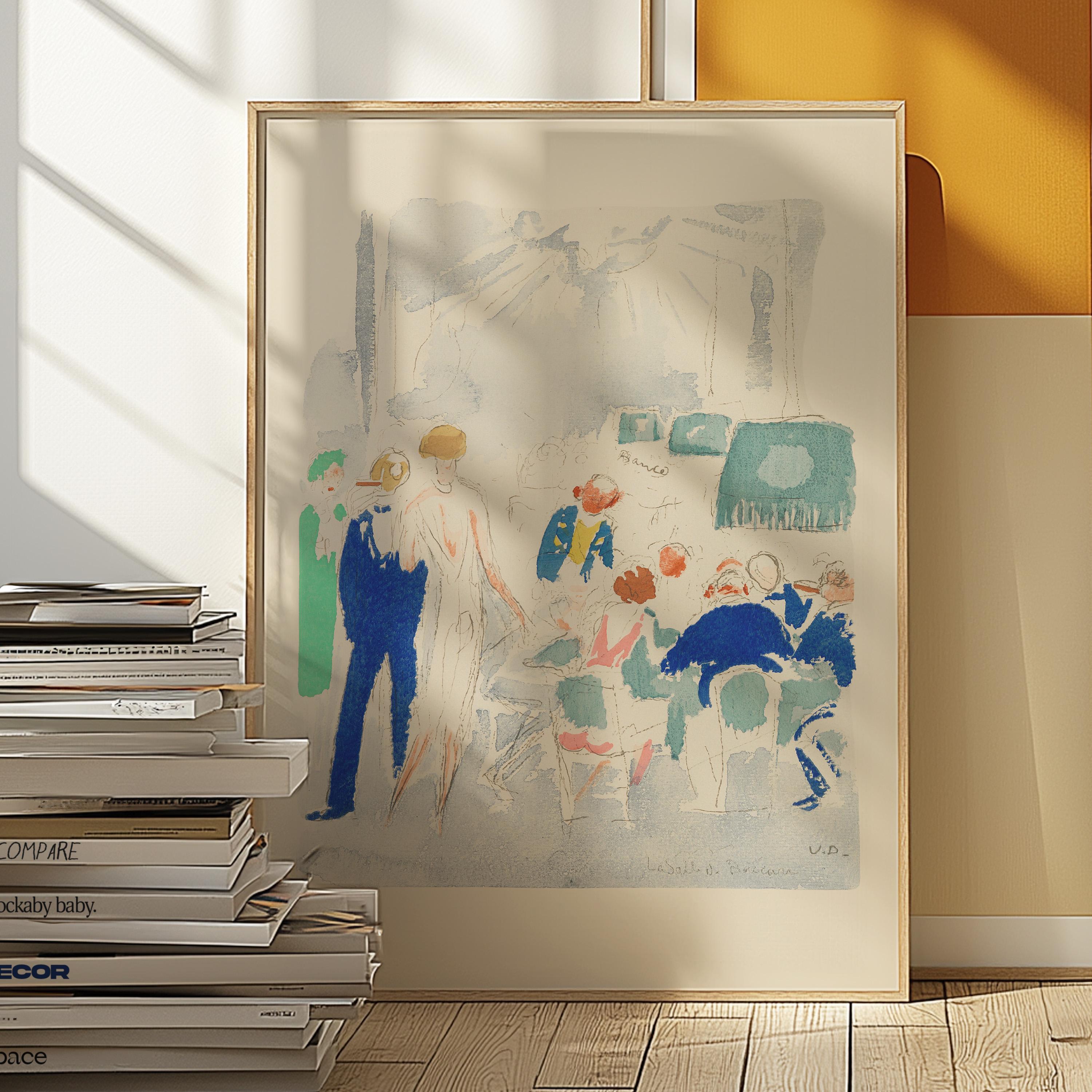 Abstract Cafe Scene Wall Art, Vintage Watercolor Painting, Living Room Decor, Downloadable Print, Large Wall Art, Vintage Art Print