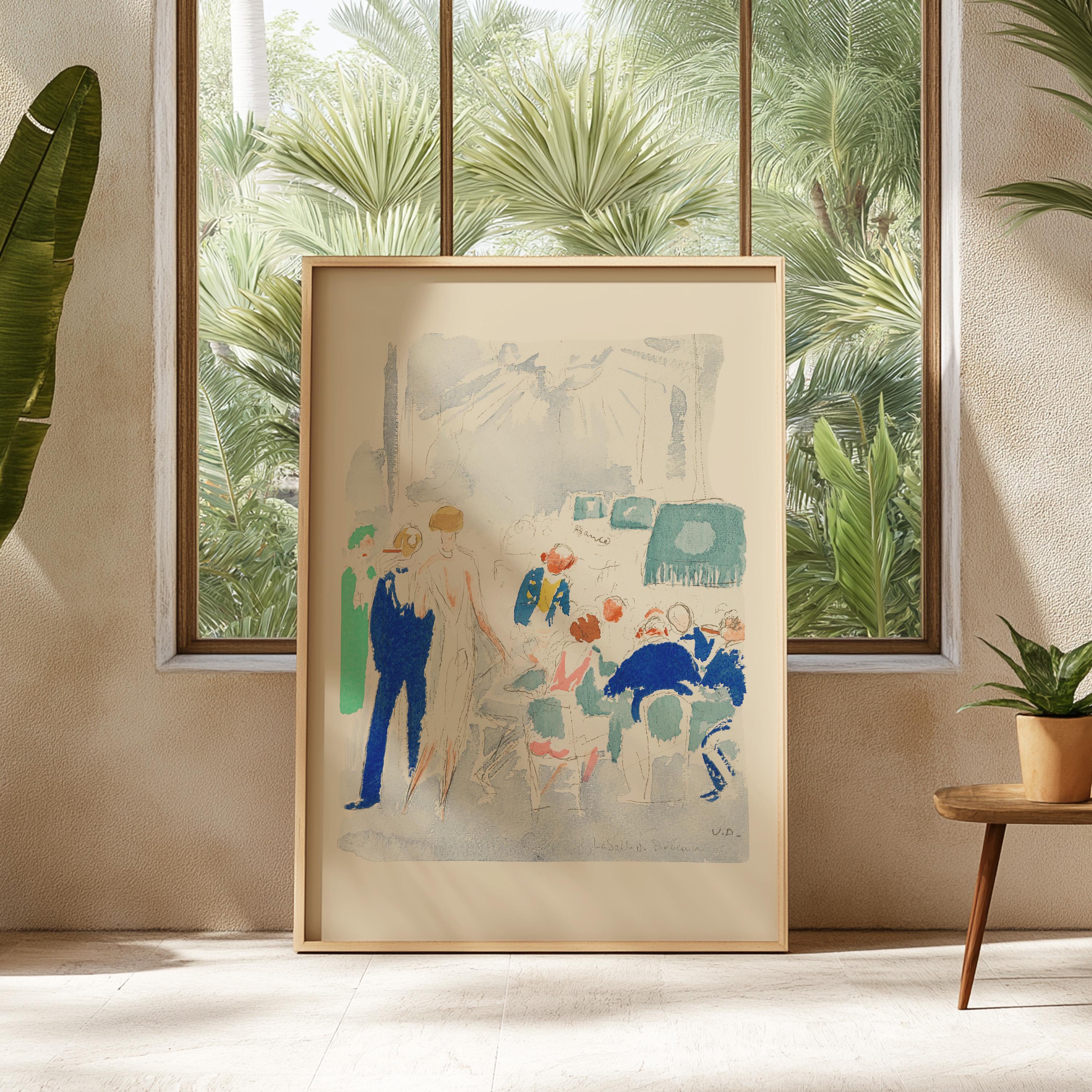 Abstract Cafe Scene Wall Art, Vintage Watercolor Painting, Living Room Decor, Downloadable Print, Large Wall Art, Vintage Art Print