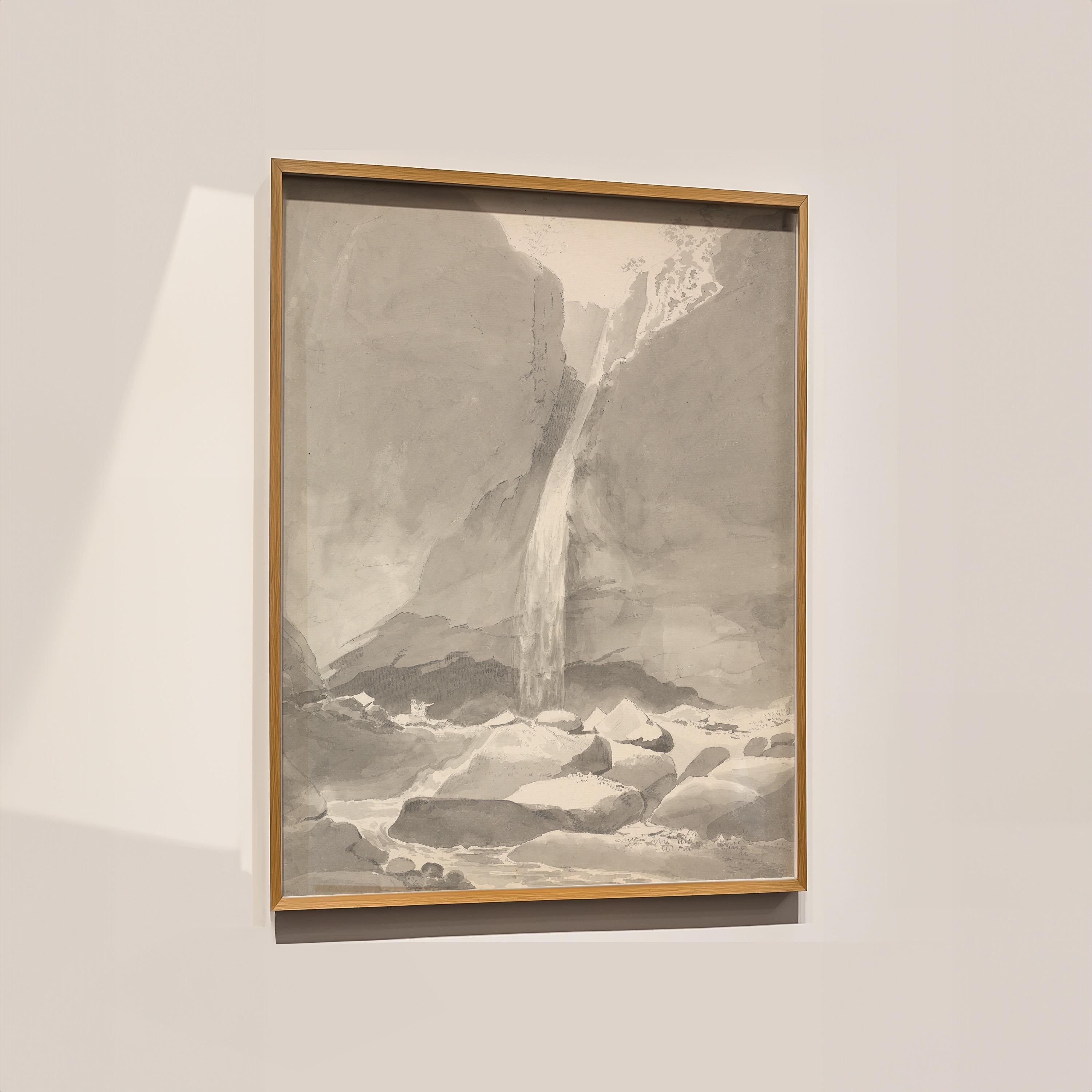 Classical Art Print, Vintage Art Print, Printable Wall Art, Digital Download, Waterfall art Print, Black and Grey Sketch Art, European Art