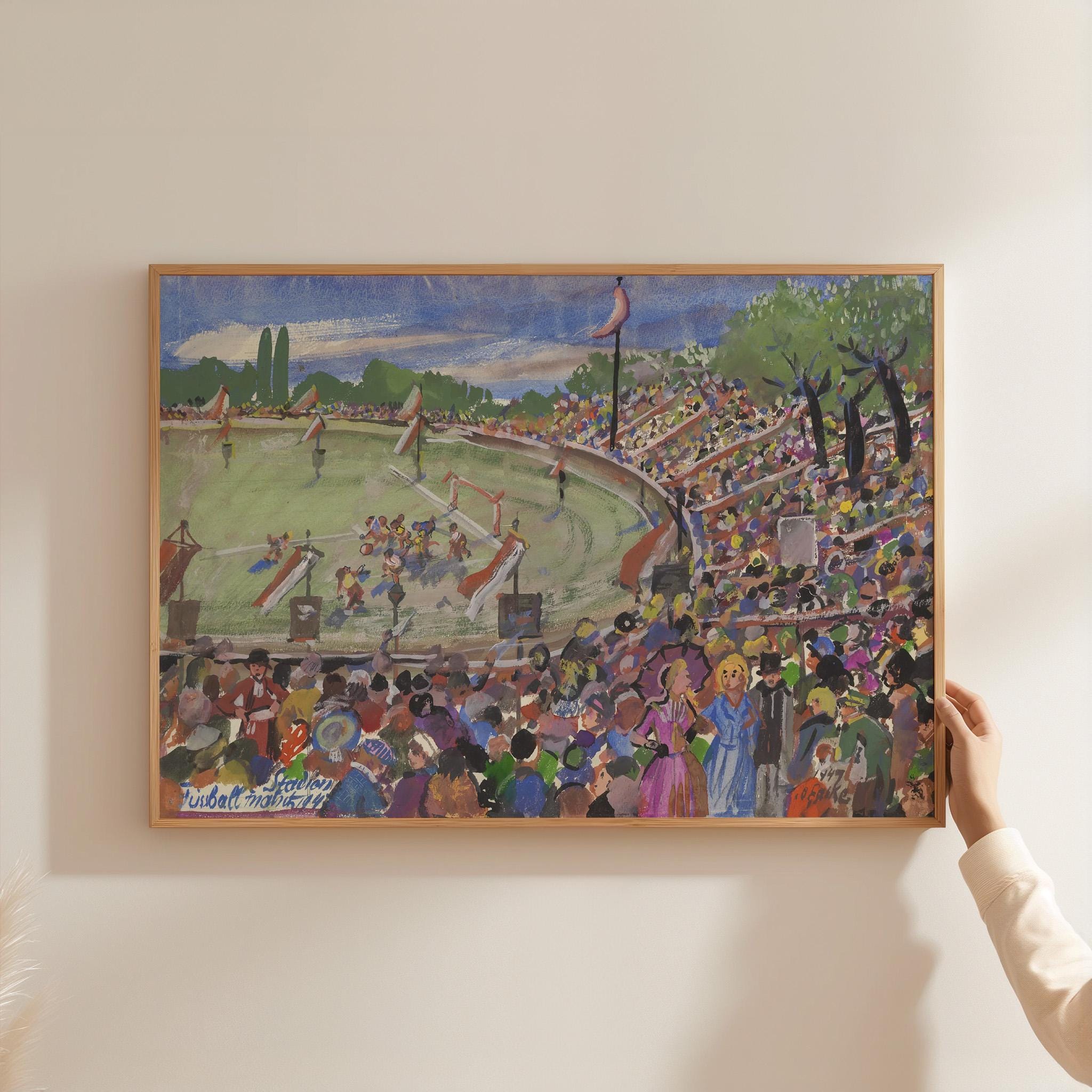 Abstract Wall Art, Vintage Landscape Painting, Cottage Core Downloadable Print, Football Lover Gift, Vintage Football Art, Football painting