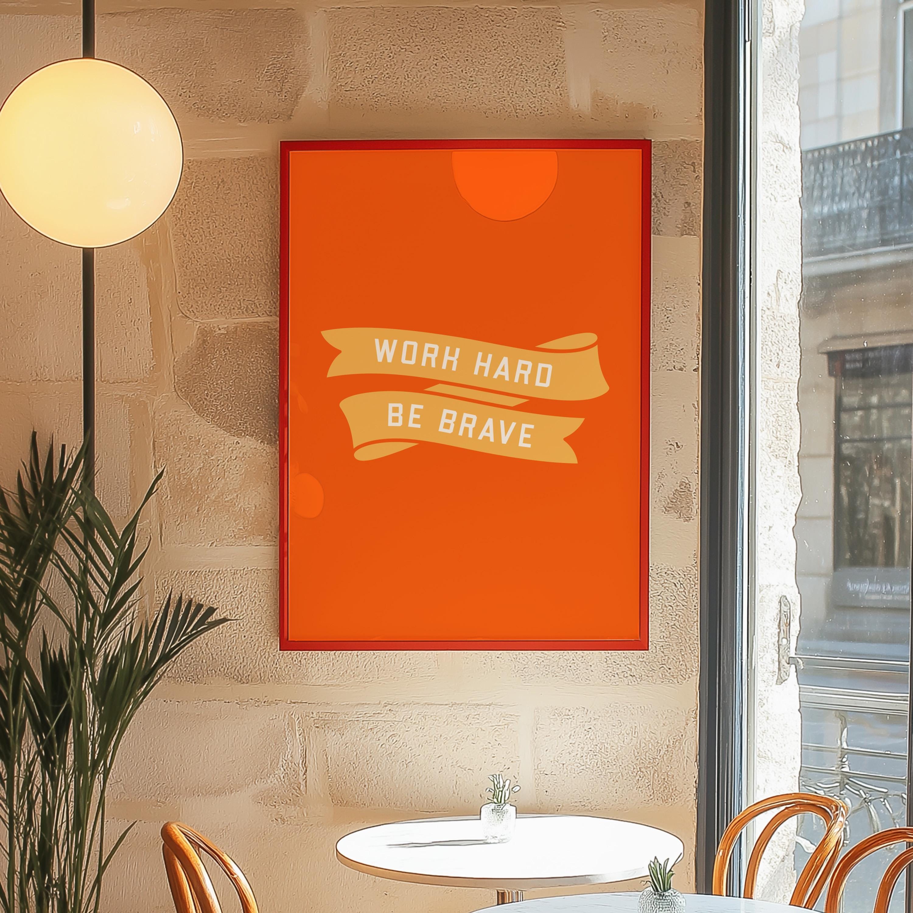 Inspo Art, Work Hard Print, Wall Art Prints, Retro Typography Poster, Inspiration Art, Digital Art Prints, Art For Kids Room, Orange Art