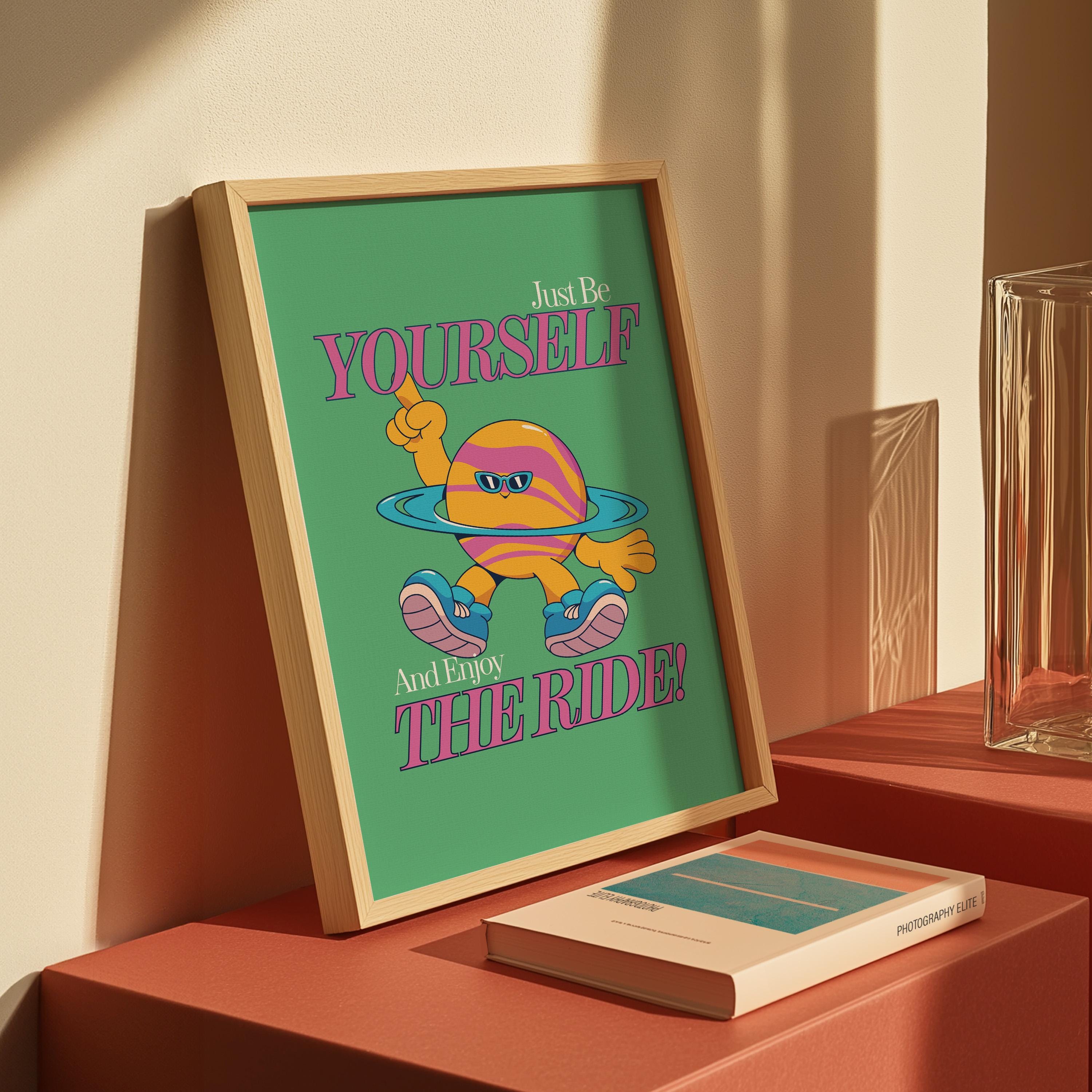 Be Yourself Art, Classroom Art, Cute Retro Print, Planet Cartoon, Retro Mascot Print, Funky Groovy Minimal Retro Poster
