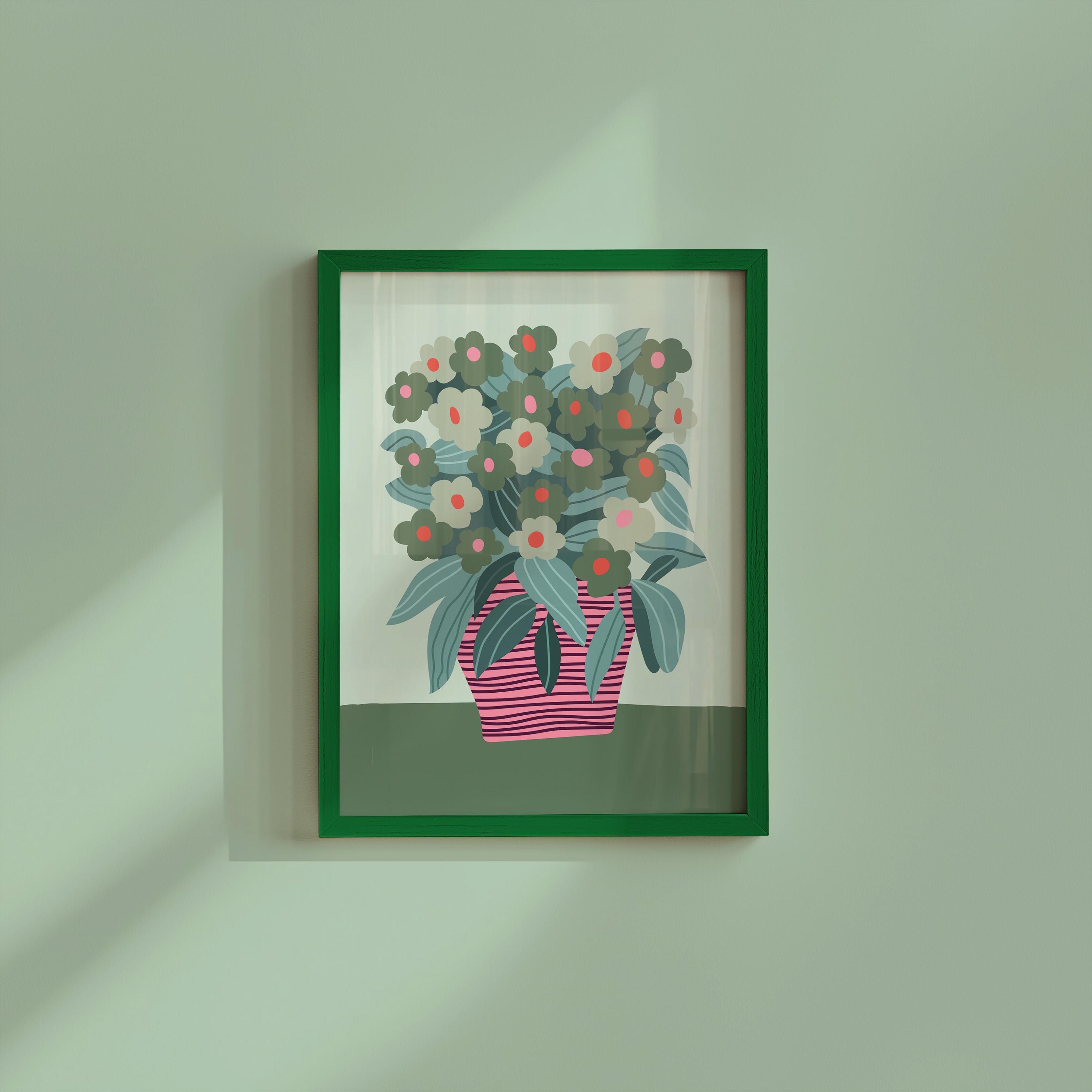 Abstract Flower Poster, Retro Flowers Print, Colourful Abstract Wall Art, Matisse Green & Pink Flower Print, Boho Flowers Art Print