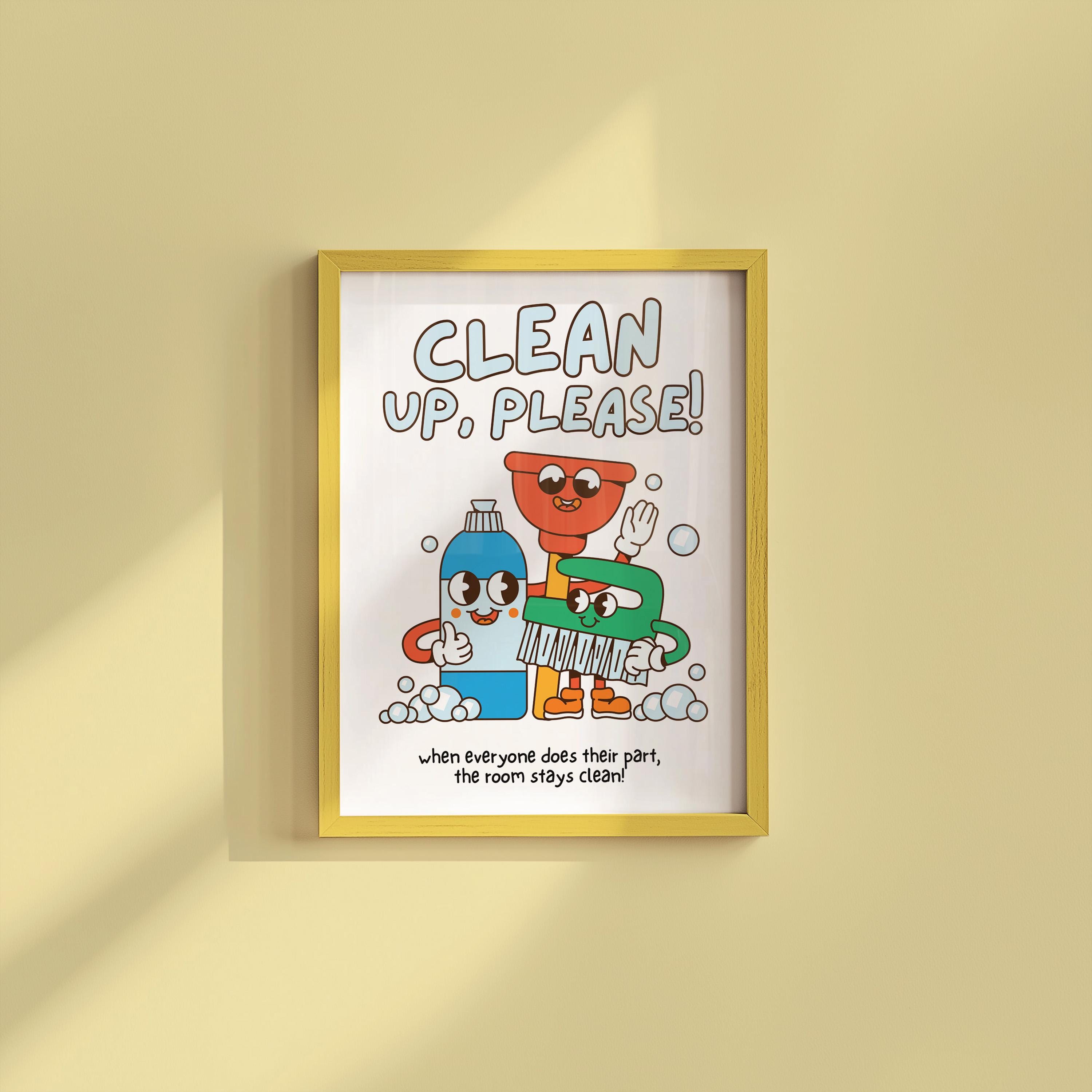 Classroom Art, Kids Room Art, Downloadable Print, Cartoon Art, Clean Up Print, Trendy Posters, Vintage Mascot Art, Cute Positive Poster