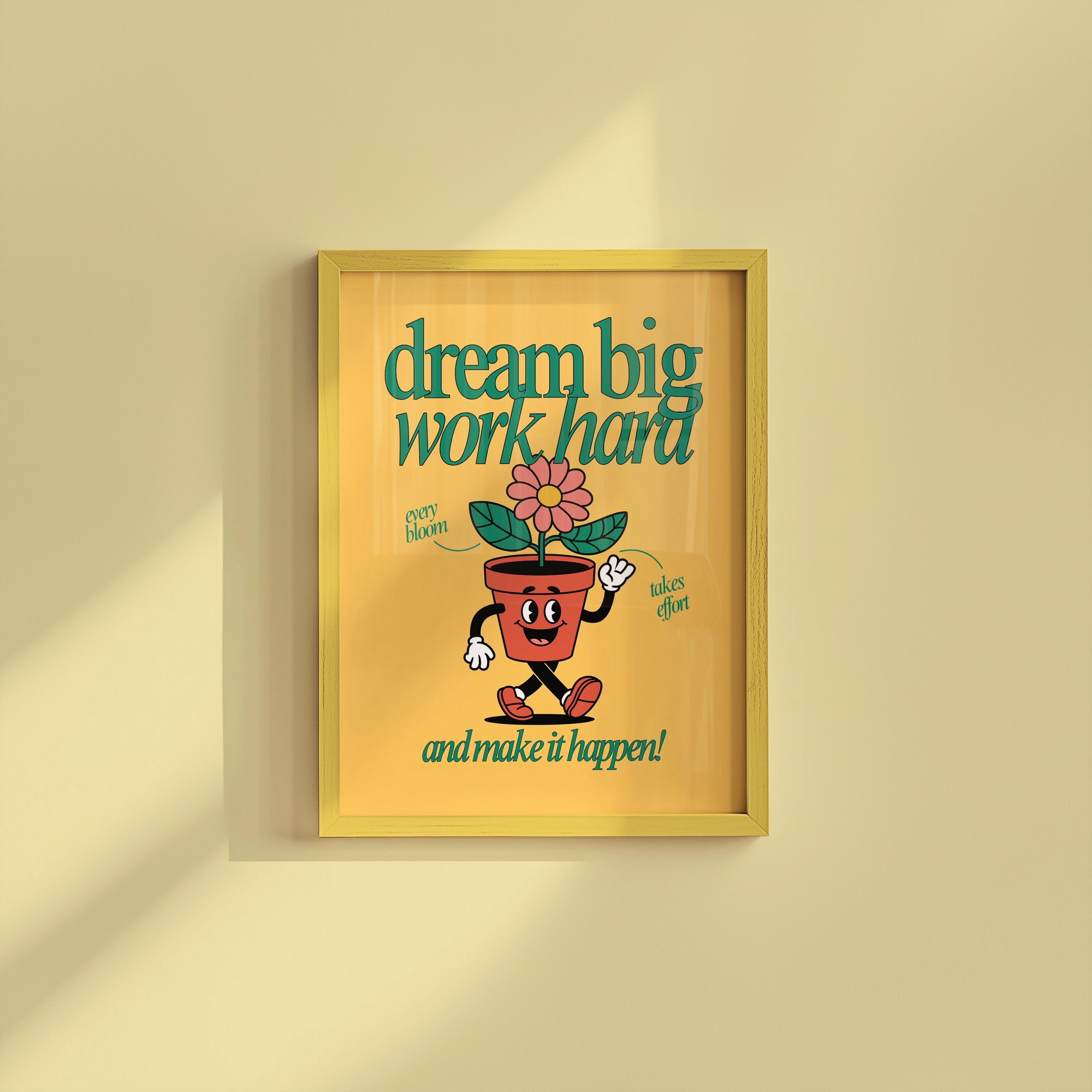 Classroom Art, Kids Room Art, Downloadable Print, Cartoon Art Print, Work hard Art Print, Trendy Posters, Vintage Mascot, Cute Positive Art