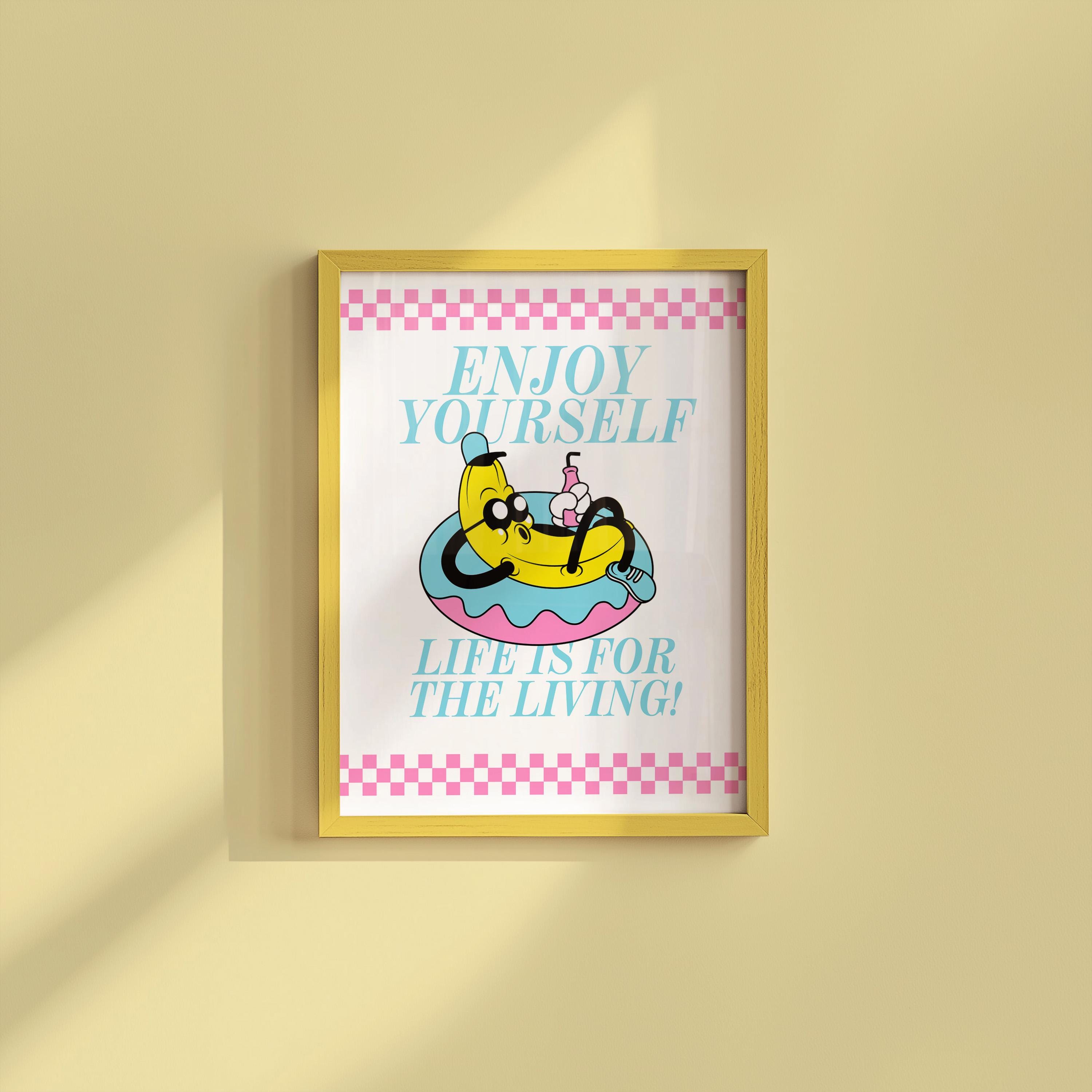 Cute Kids Wall Art, Retro Cartoon Poster, Retro Quote Print, Cartoon Prints, Kid Art, Enjoy your life art, gs print shoppe, retro doodle art