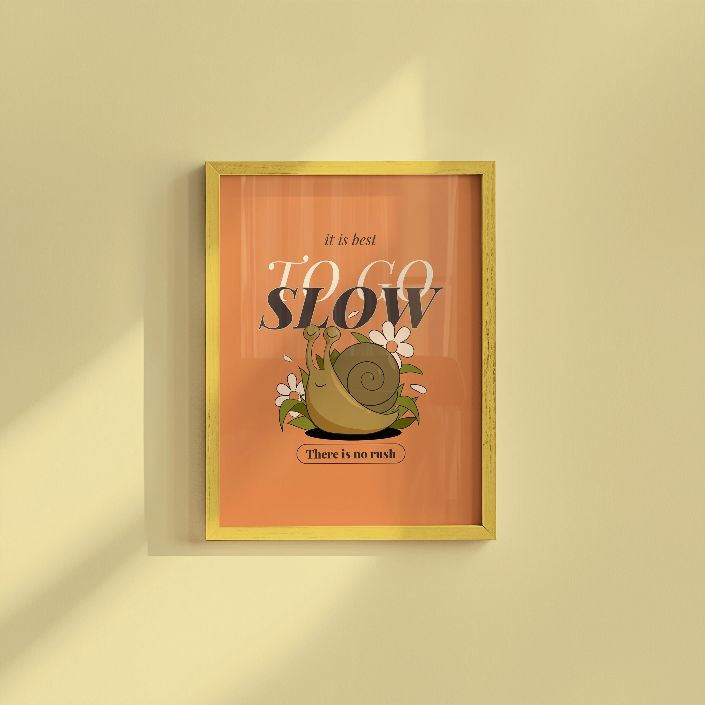 Go Slow Art, Digital Prints, Retro Art Decor, Cute Cartoon Art, Snail Cartoon Art, Retro Cartoon Art, Cute Animal Art, Vintage Cartoon Art