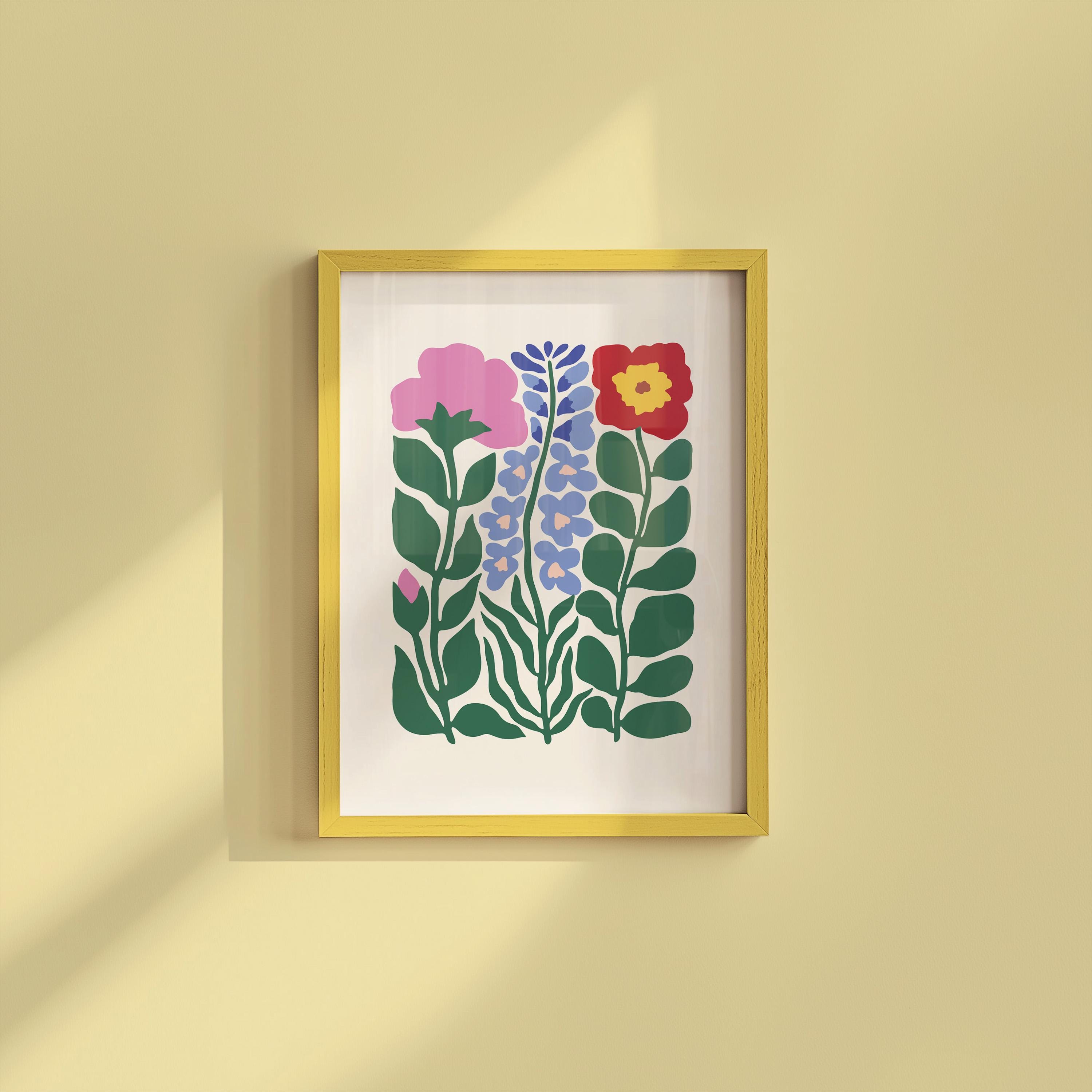 Abstract Flower Poster, Retro Flowers Print, Colourful Abstract Wall Art, Matisse Green & Pink Flower Print, Boho Flowers Art Print