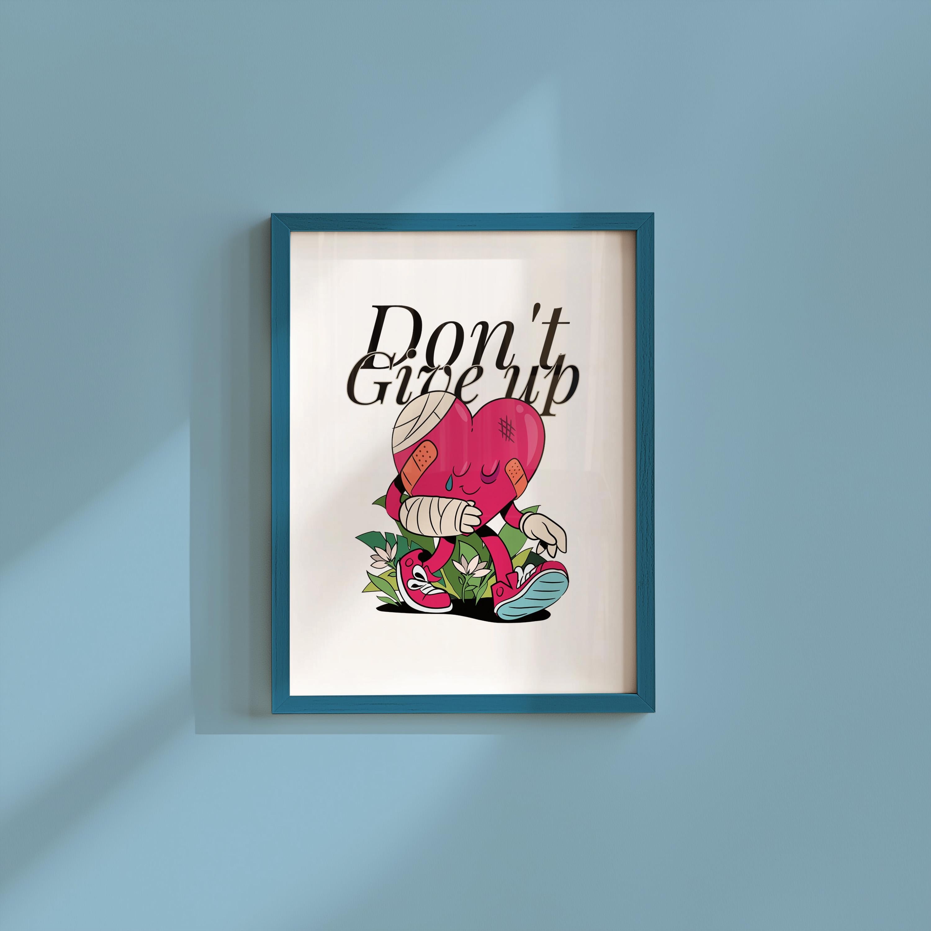 Heart Cartoon, Don&#39;t Give Up Art Print, Cute Retro Print, Retro Mascot Print, Groovy Minimal Retro Poster, Heart Posters