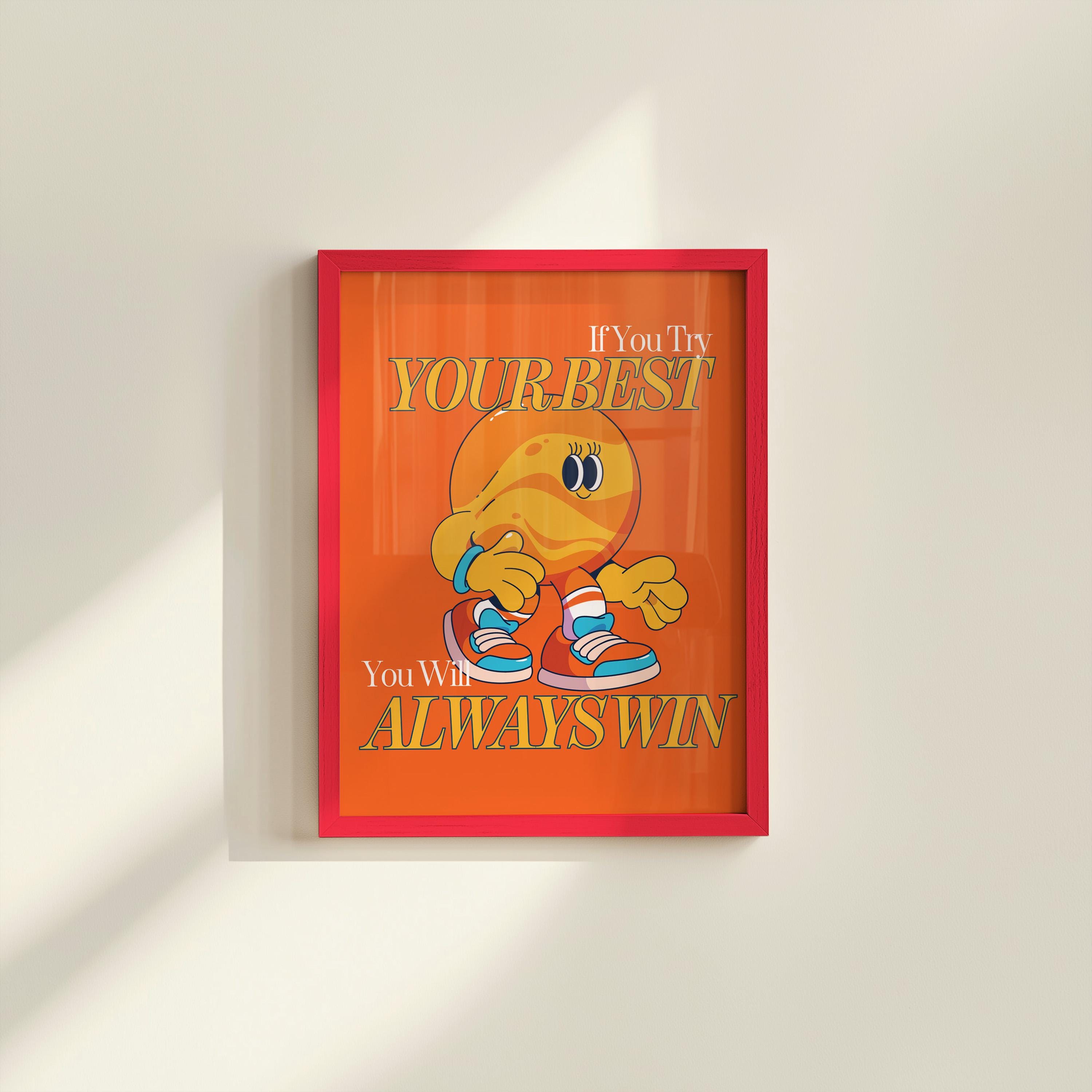 Inspo Art, Work Hard Print, Wall Art Prints, retro outer space art, Inspiration Art, Digital Art Prints, Art For Kids Room, Orange Art