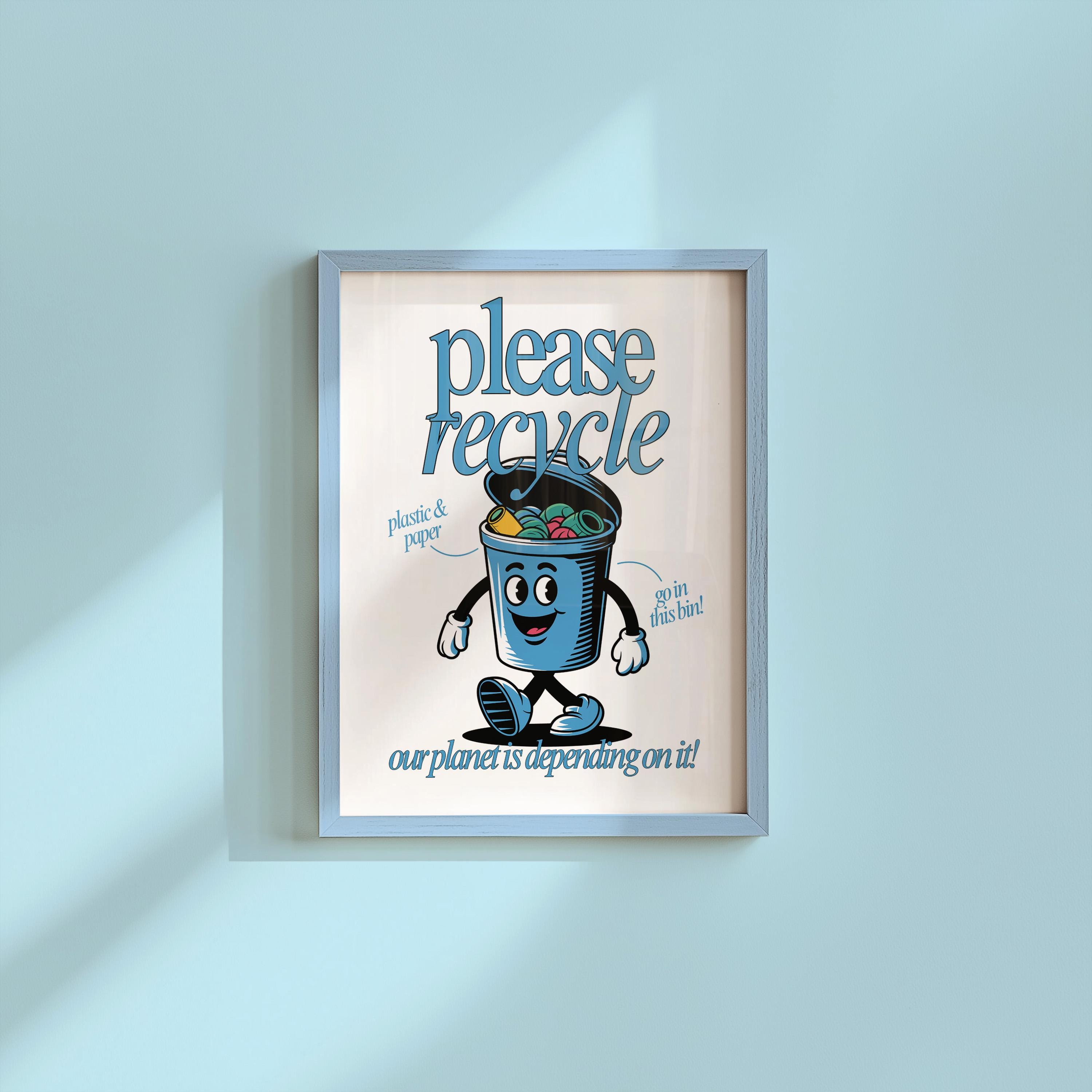 Classroom Art, Kids Room Art, Downloadable Print, Cartoon Art Print, Recycling Poster, Trendy Posters, Vintage Mascot, Recycle Poster