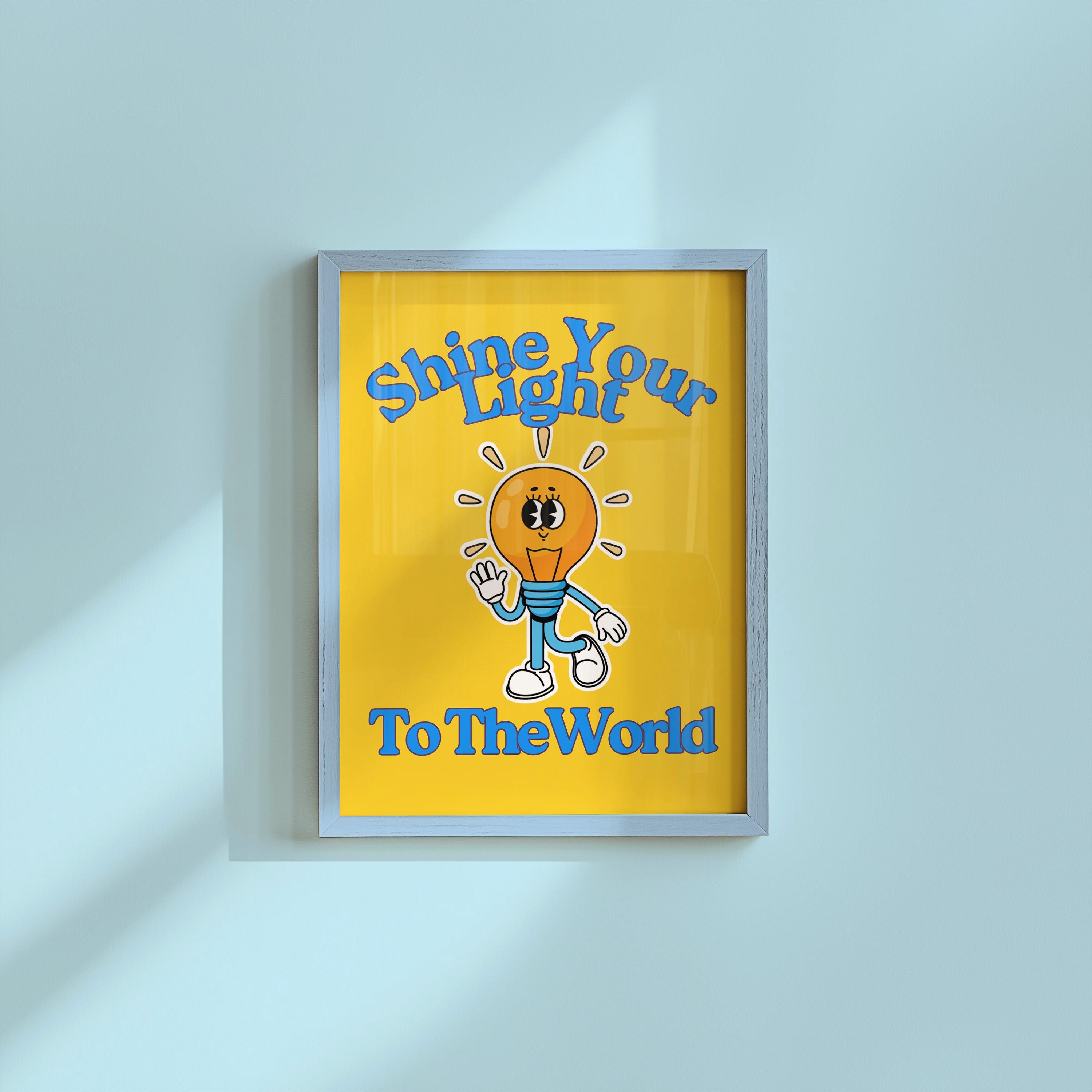 Kids Room Art Print - Cute Positive Cartoon Vintage Mascot Art, Downloadable Trendy Lightbulb Poster for Classroom Decor