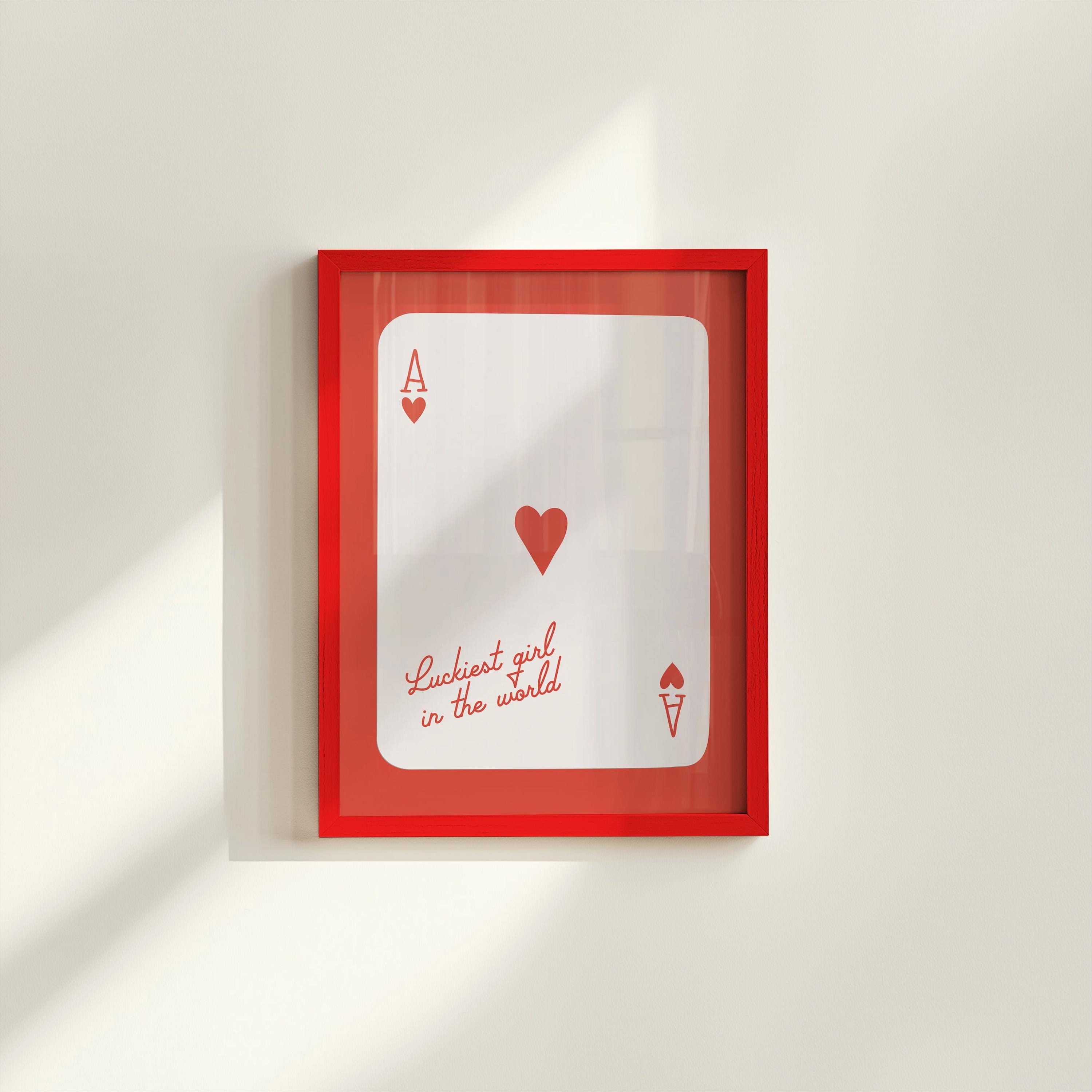 Ace of Hearts, Lucky Girl Quote, Retro Card Posters, Lucky Girl Syndrome Art, Trendy Wall Art, Aesthetic Print, Dorm Art, Ace of Hearts Art