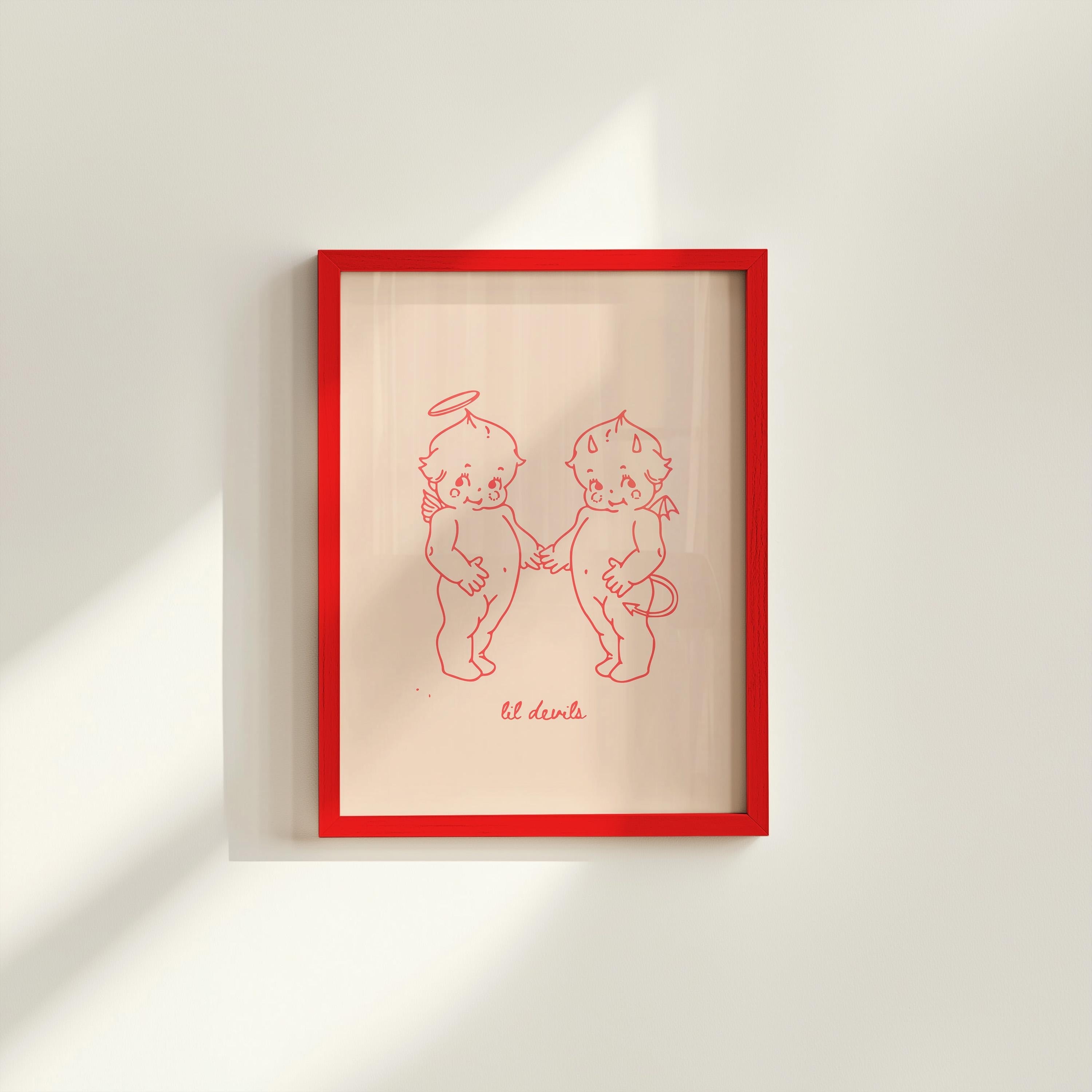 Lil Devil Cartoon Art, Digital Art, Cute Angel Devil Art, Retro Decor, Funny Wall Art, Vintage Cartoon Art, Y2K Girly Decor, Kewpie Wall Art