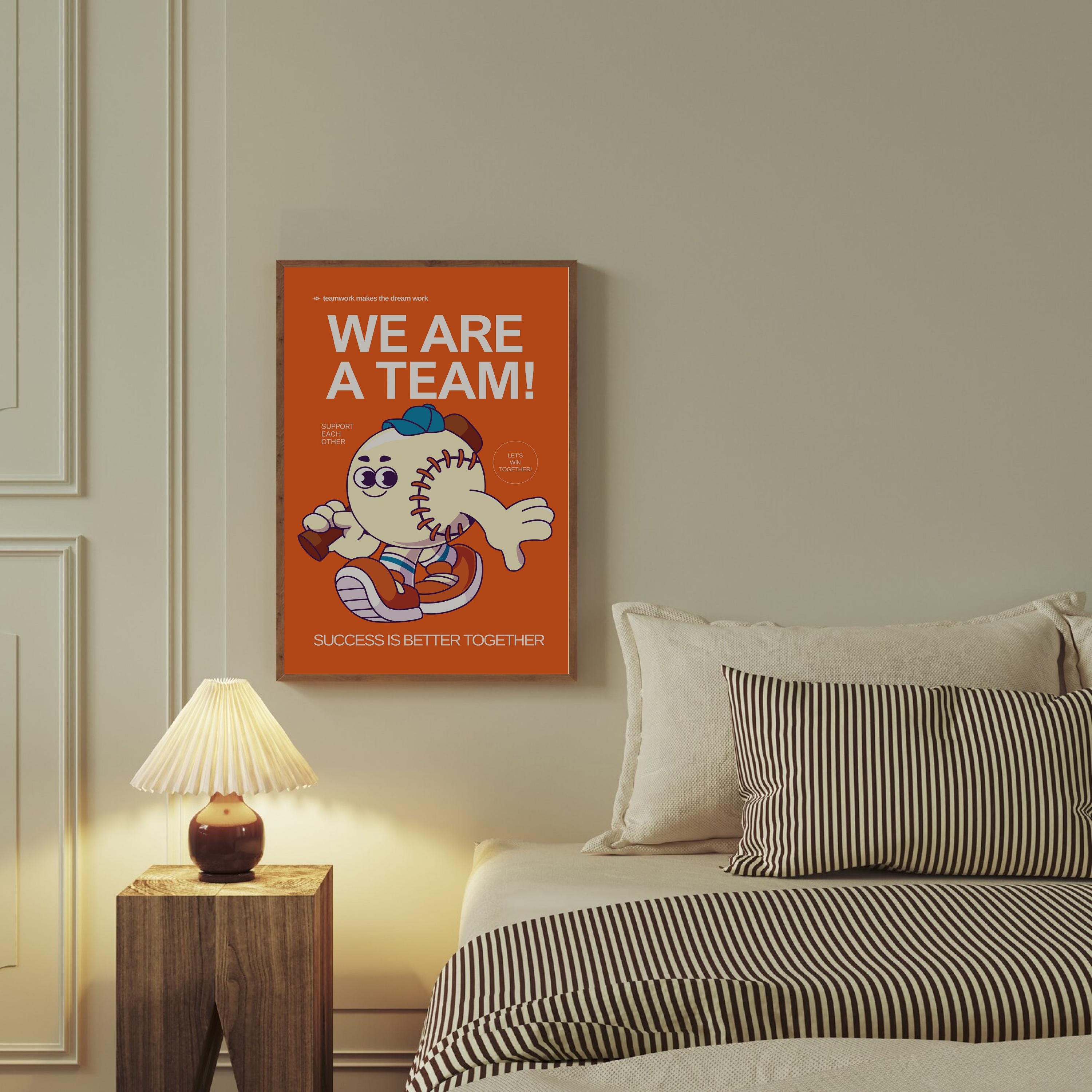 Retro Sports Print, Orange Wall Print, Cute Wall Art, Retro Cartoon Poster, Kid Art Print, Cartoon Print, Kid Art, Classroom Decor, Baseball