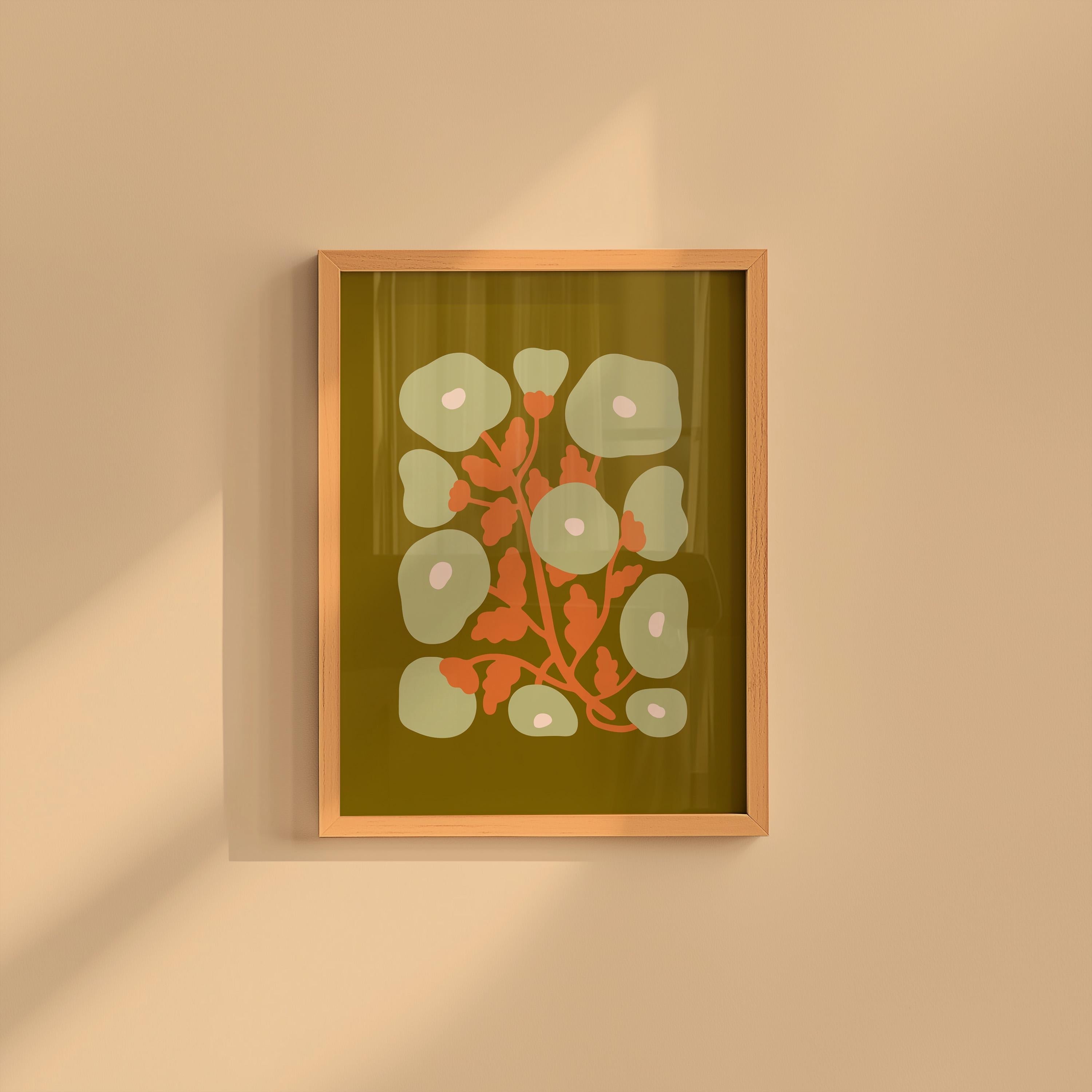 abstract floral art, orange flower posters, digital download, blue floral art print, 70s style floral art, Maximalist Art, groovy flower