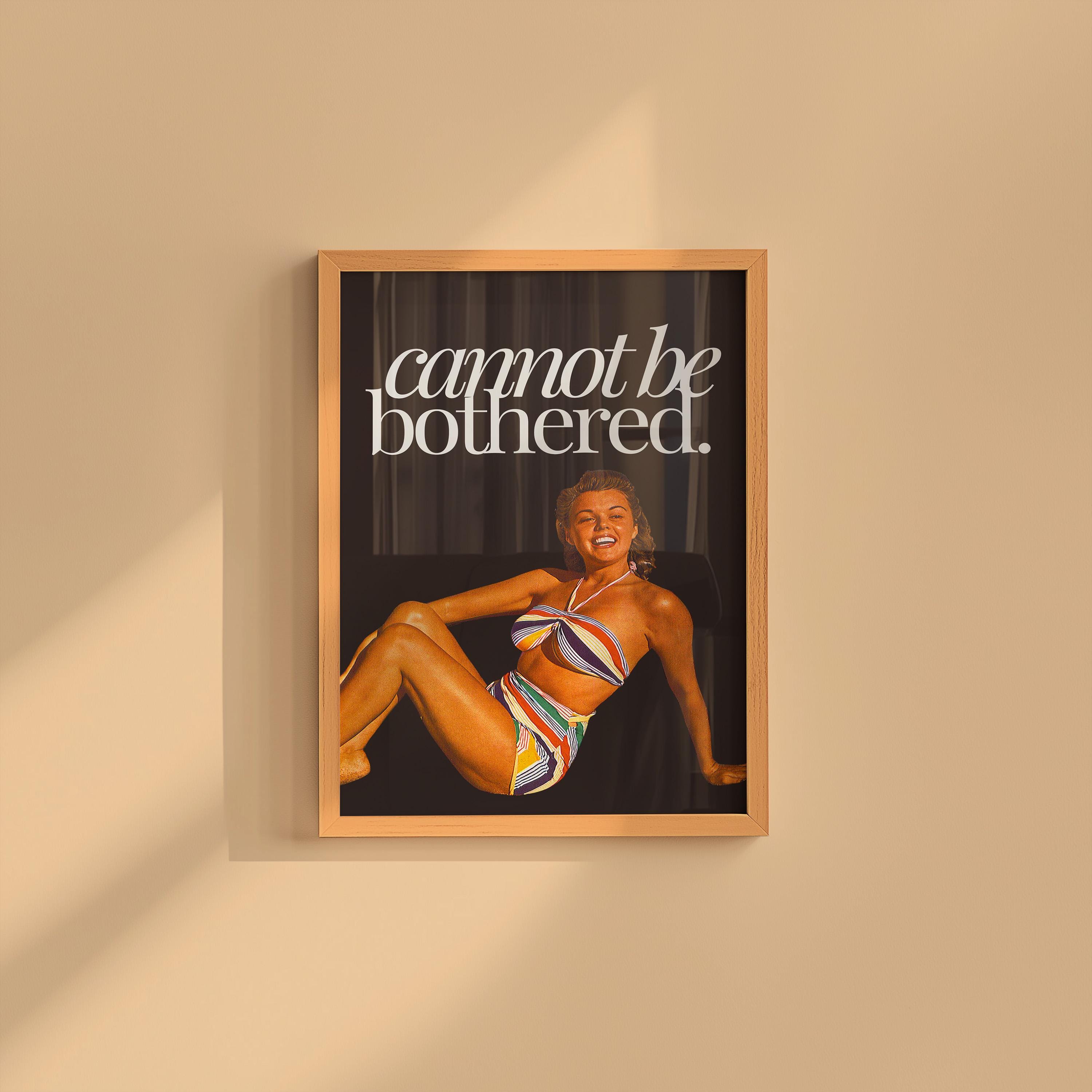 Can&#39;t Be Bothered, Retro Trendy Art, Apartment Art, Feminist Art, Living Room Decor, Aesthetic Print, Pulp Art Print, Retro Funny Art