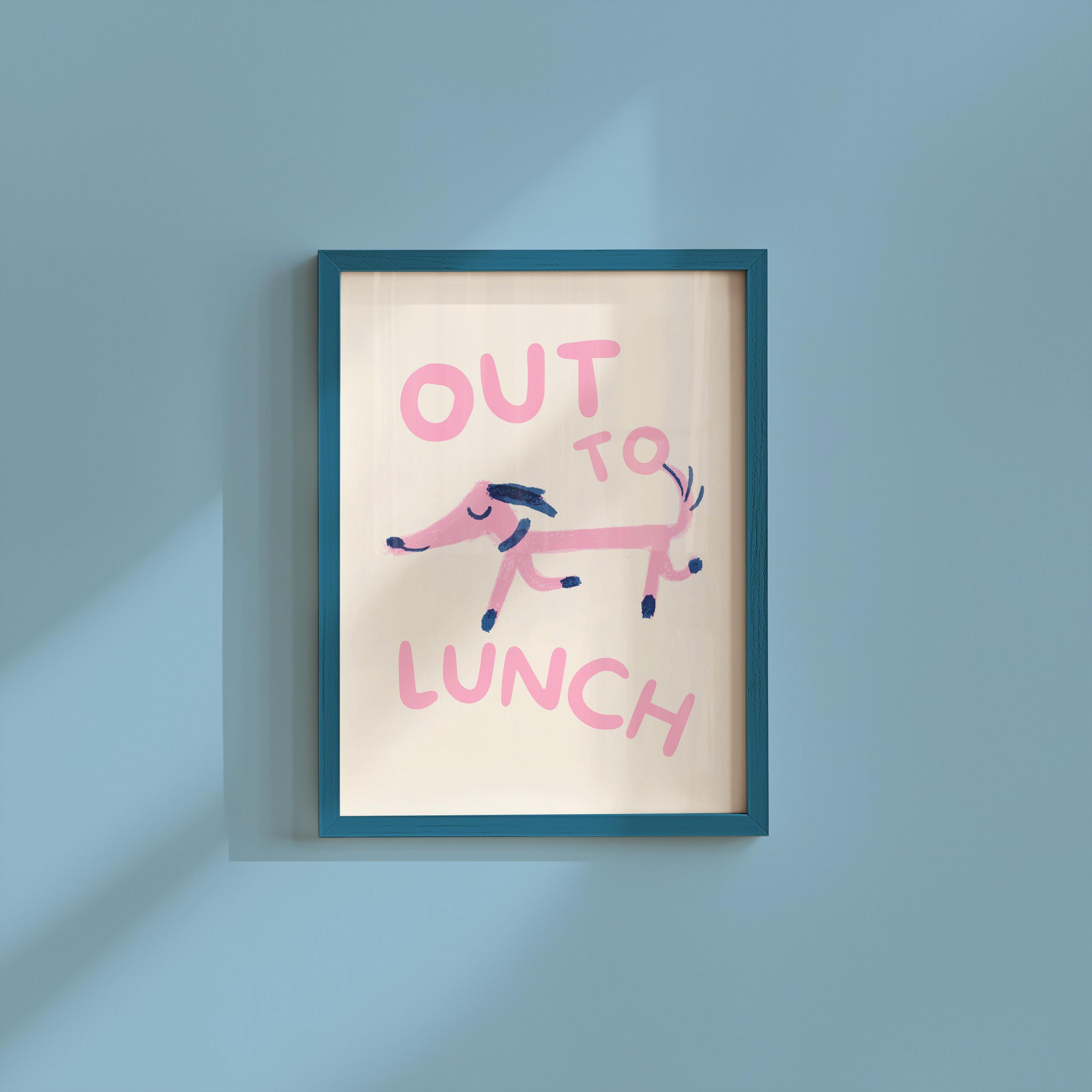 Out To Lunch Dog Wall Print - Cute Decor for Kids Room, Funny Art & Puppy Posters, Large Print for Office or Home