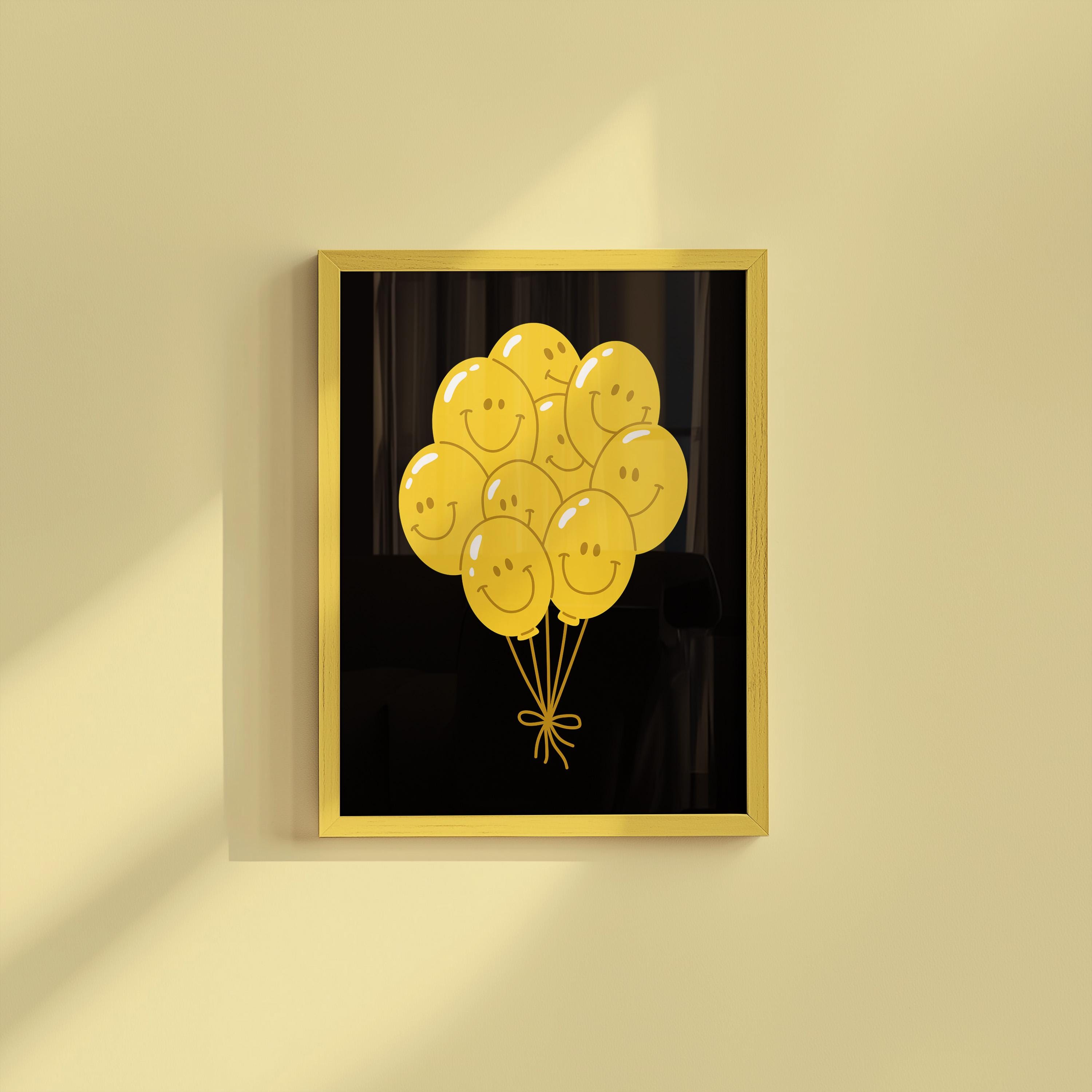 Balloon Art Print-Digital Download-Wall Print-Retro Art-Floral Art-Kids Room Decor-70s Flowers-Downloadable Art-Smiley Art Print-Dorm Decor