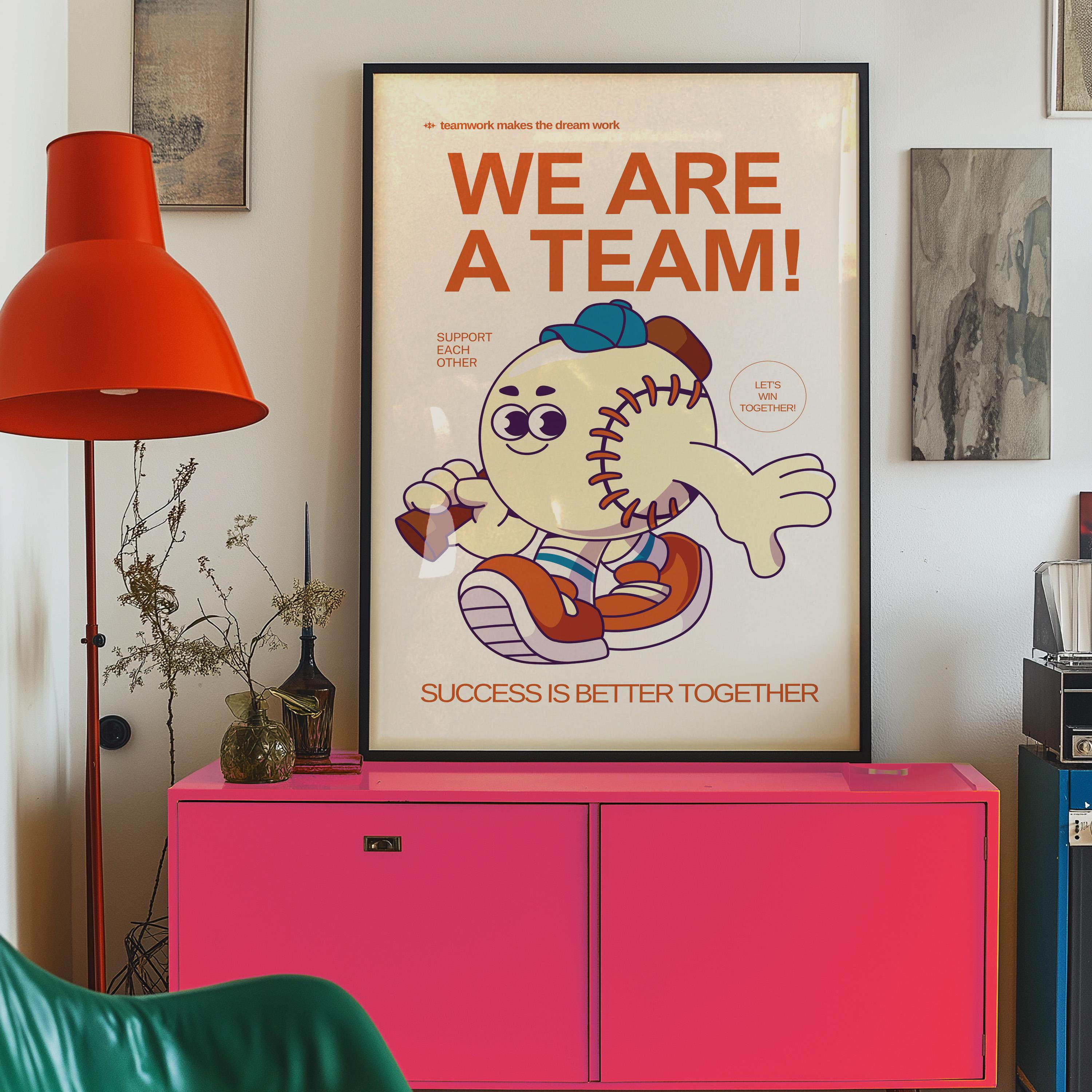 Retro Sports Print, Baseball Wall Print, Teamwork art print, Retro Cartoon Art, Kid Art Print, Classroom Print, Kid Art, Classroom Decor